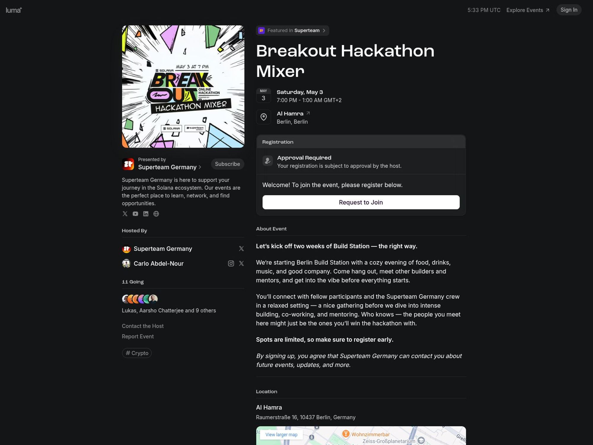 Solana Breakout Hackathon Mixer screenshot