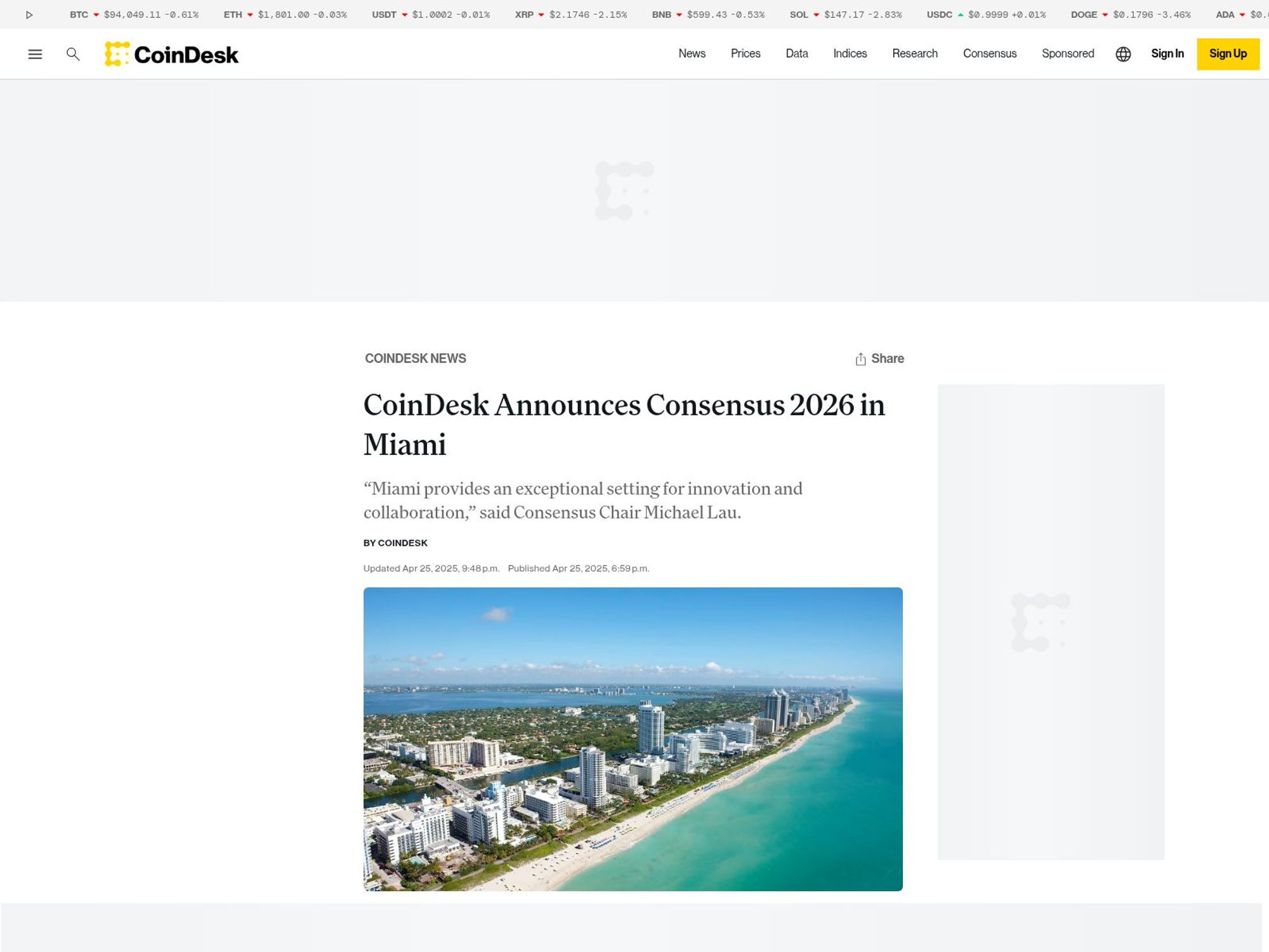 Consensus Miami 2026 - Consensus by Coindesk website