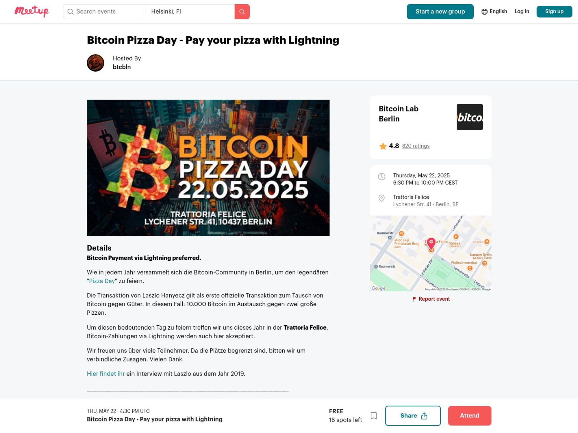 Bitcoin Pizza Day - Pay your pizza with Lightning screenshot