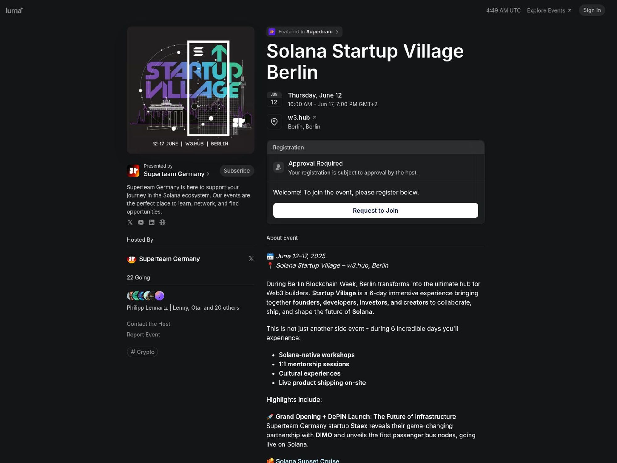 Solana Startup Village Berlin screenshot