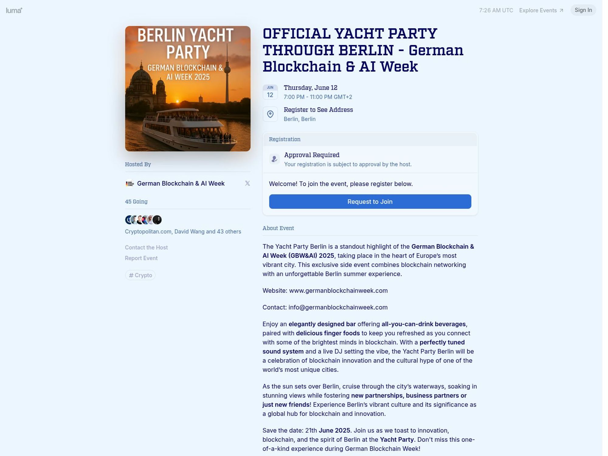 German Blockchain & AI Week Yacht Party screenshot