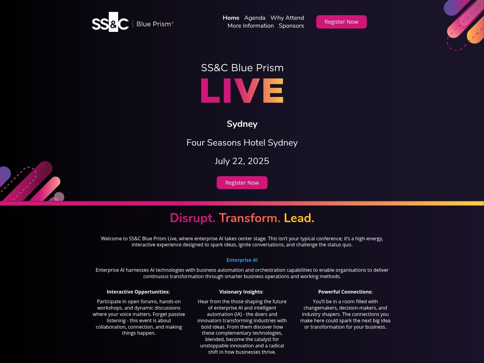 SS&C Blue Prism Live Sydney website