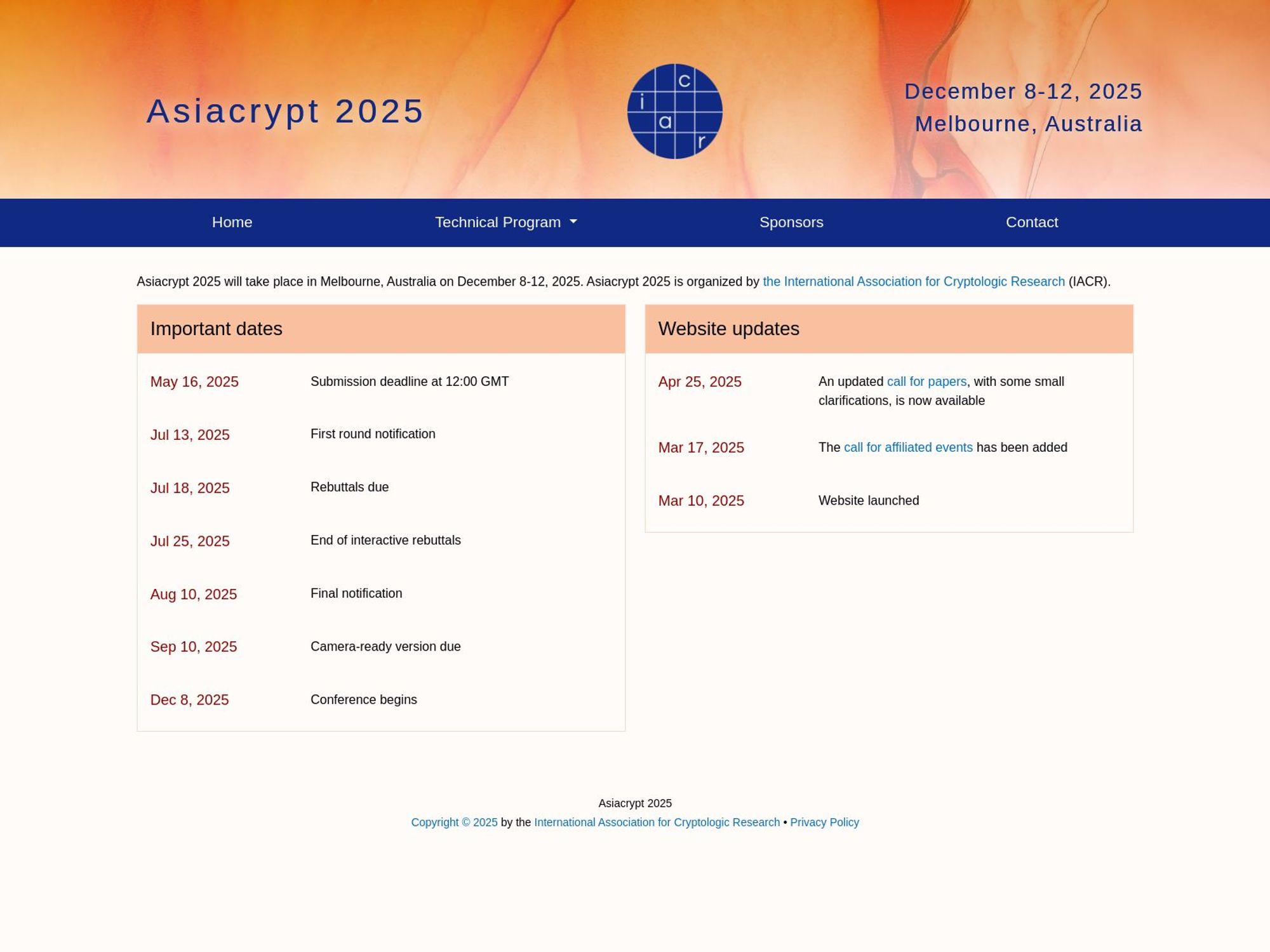 IACR Asiacrypt 2025 screenshot