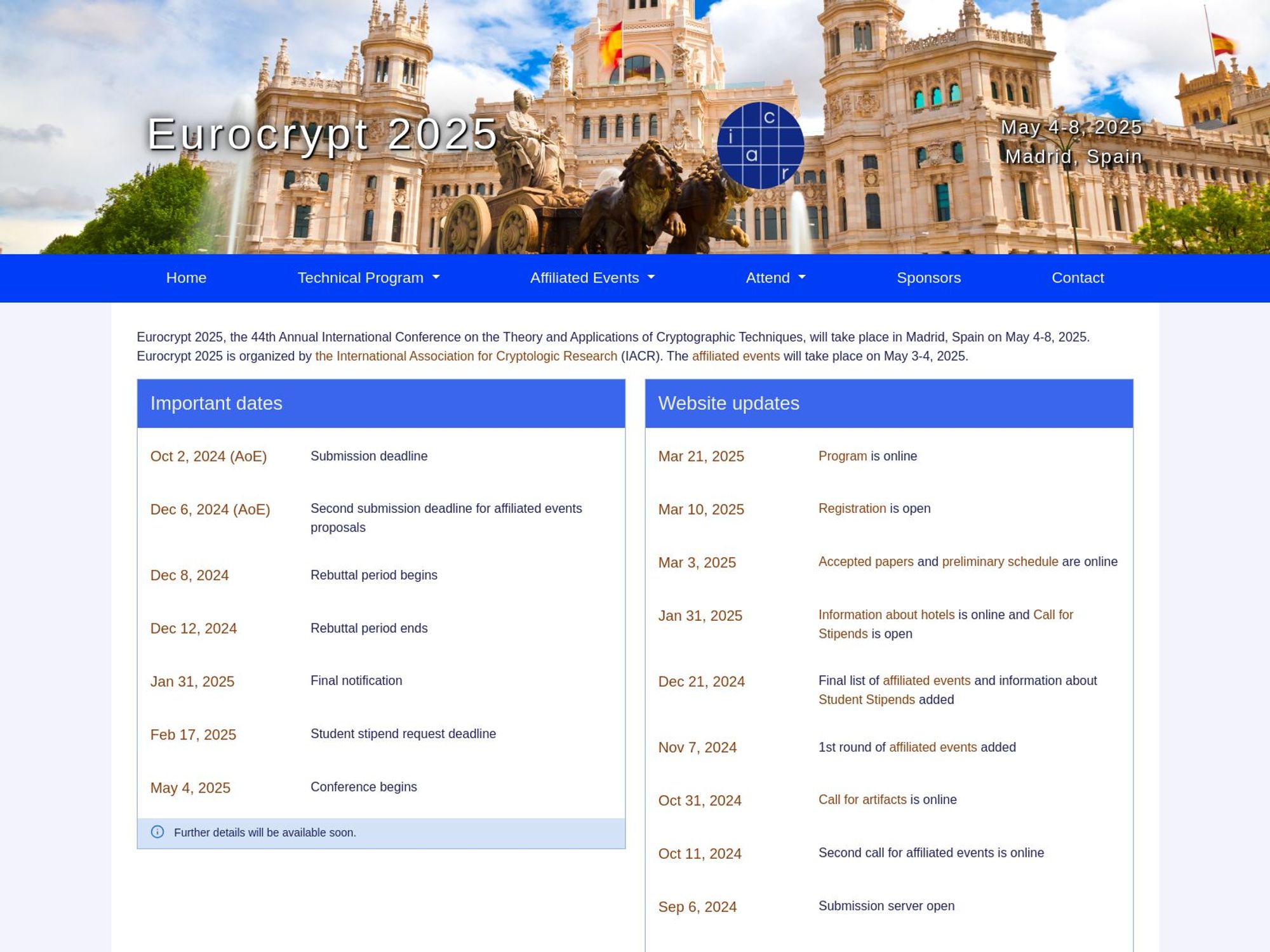 IACR Eurocrypt 2025 screenshot