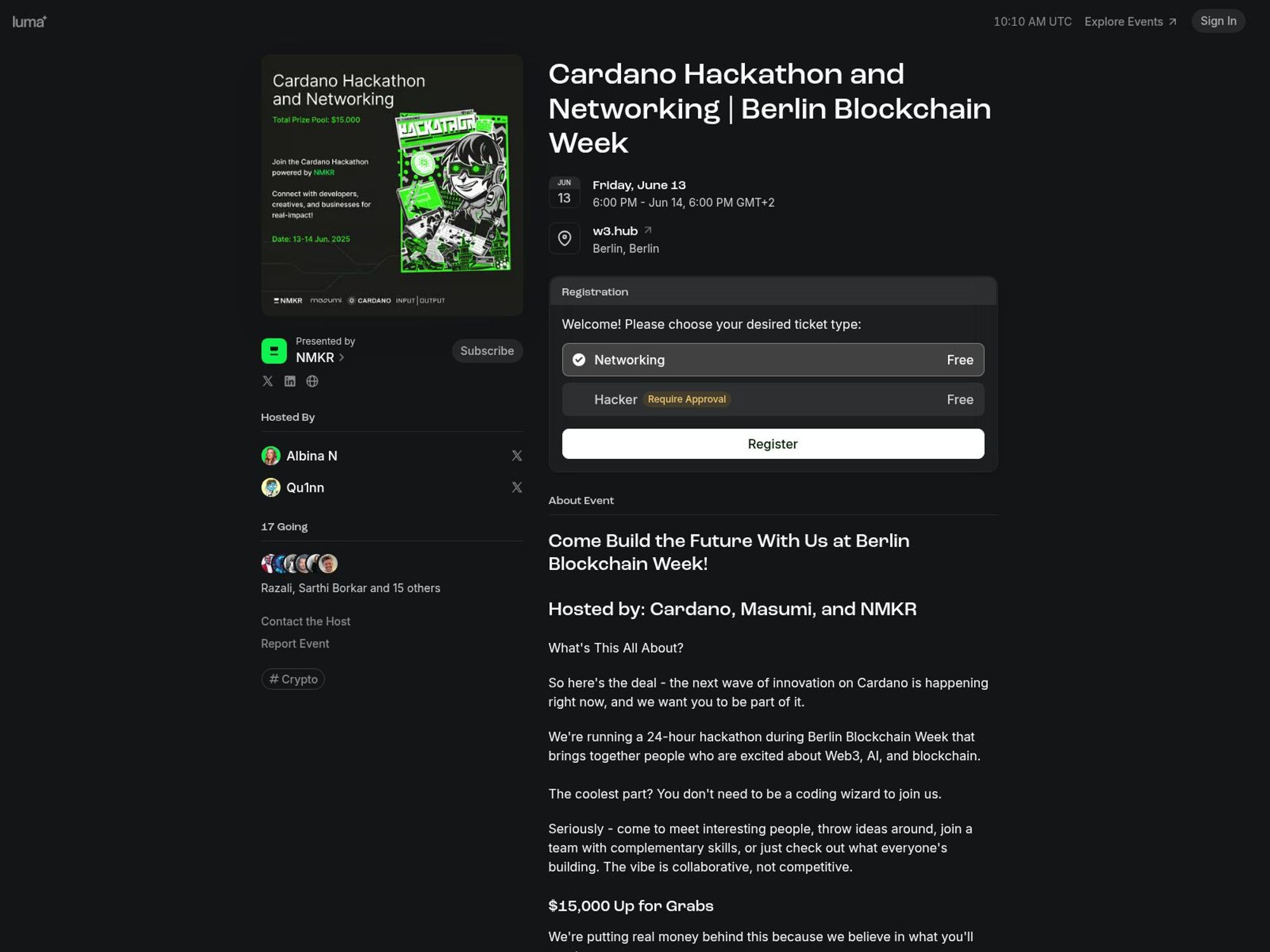 Cardano Hackathon and Networking | Berlin Blockchain Week screenshot