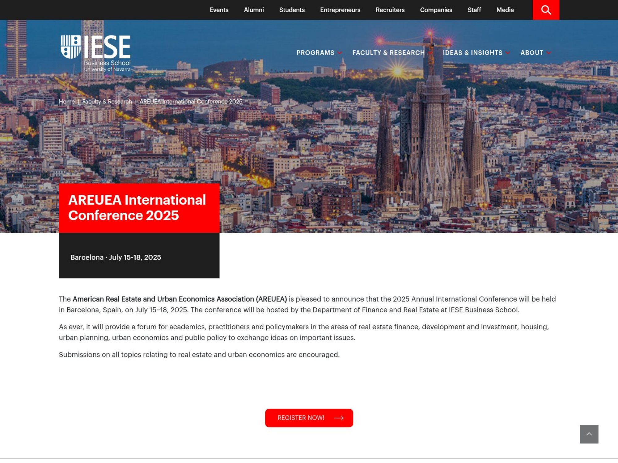 AREUEA International Conference 2025 website