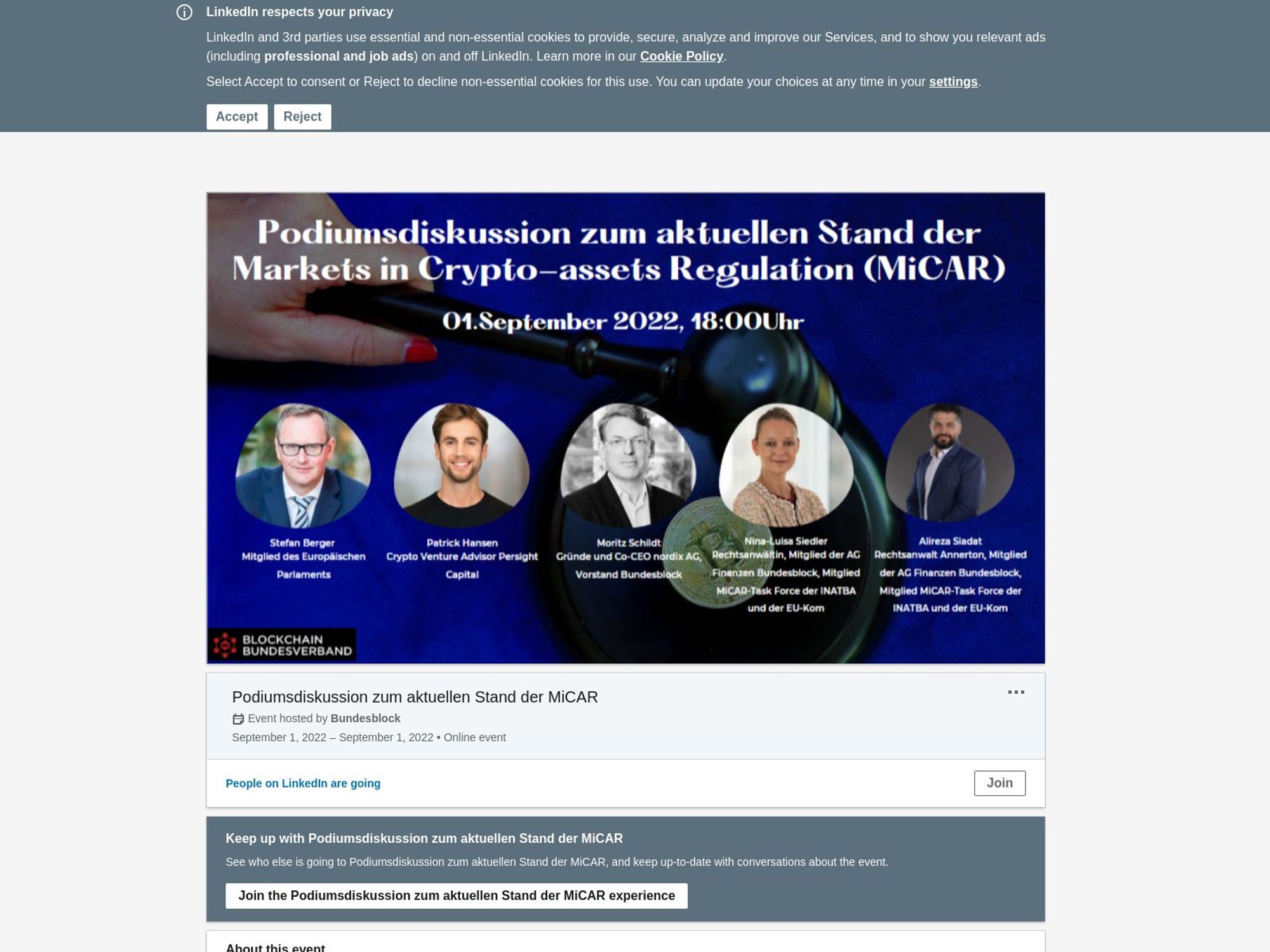 Podiumsdiskussion zum aktuellen Stand der MiCAR screenshot