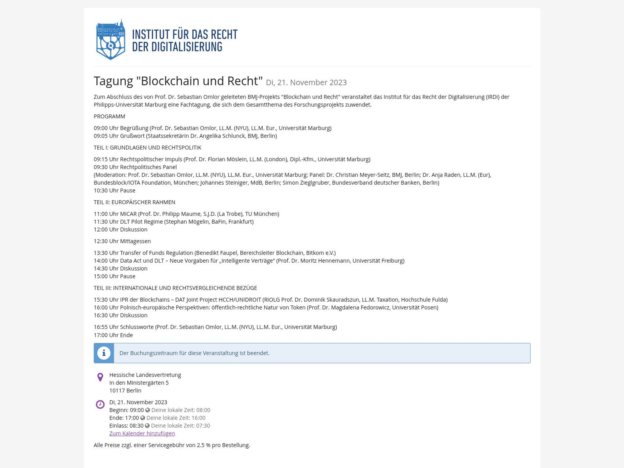 Tagung Blockchain und Recht screenshot