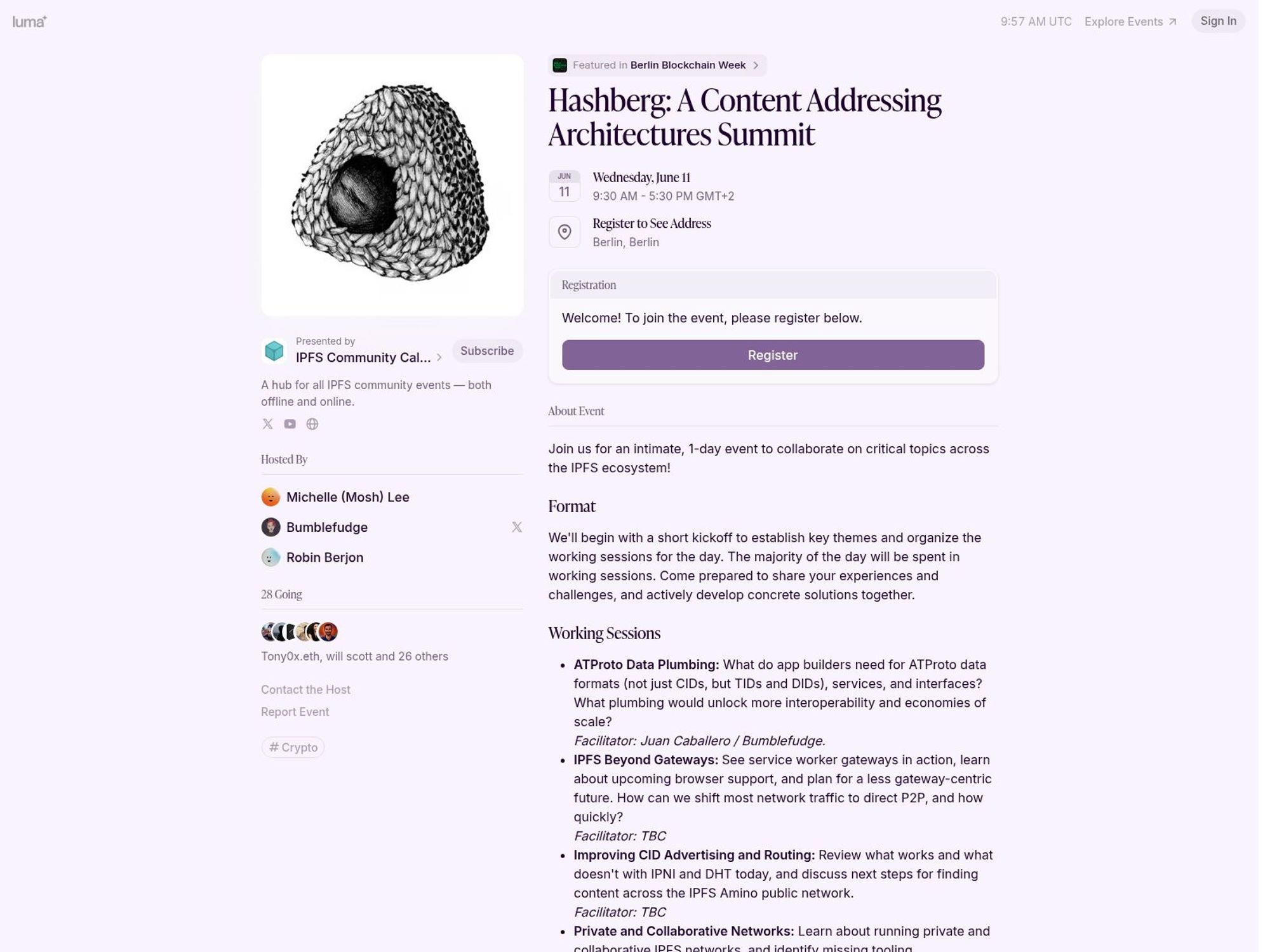 Hashberg: A Content Addressing Architectures Summit screenshot