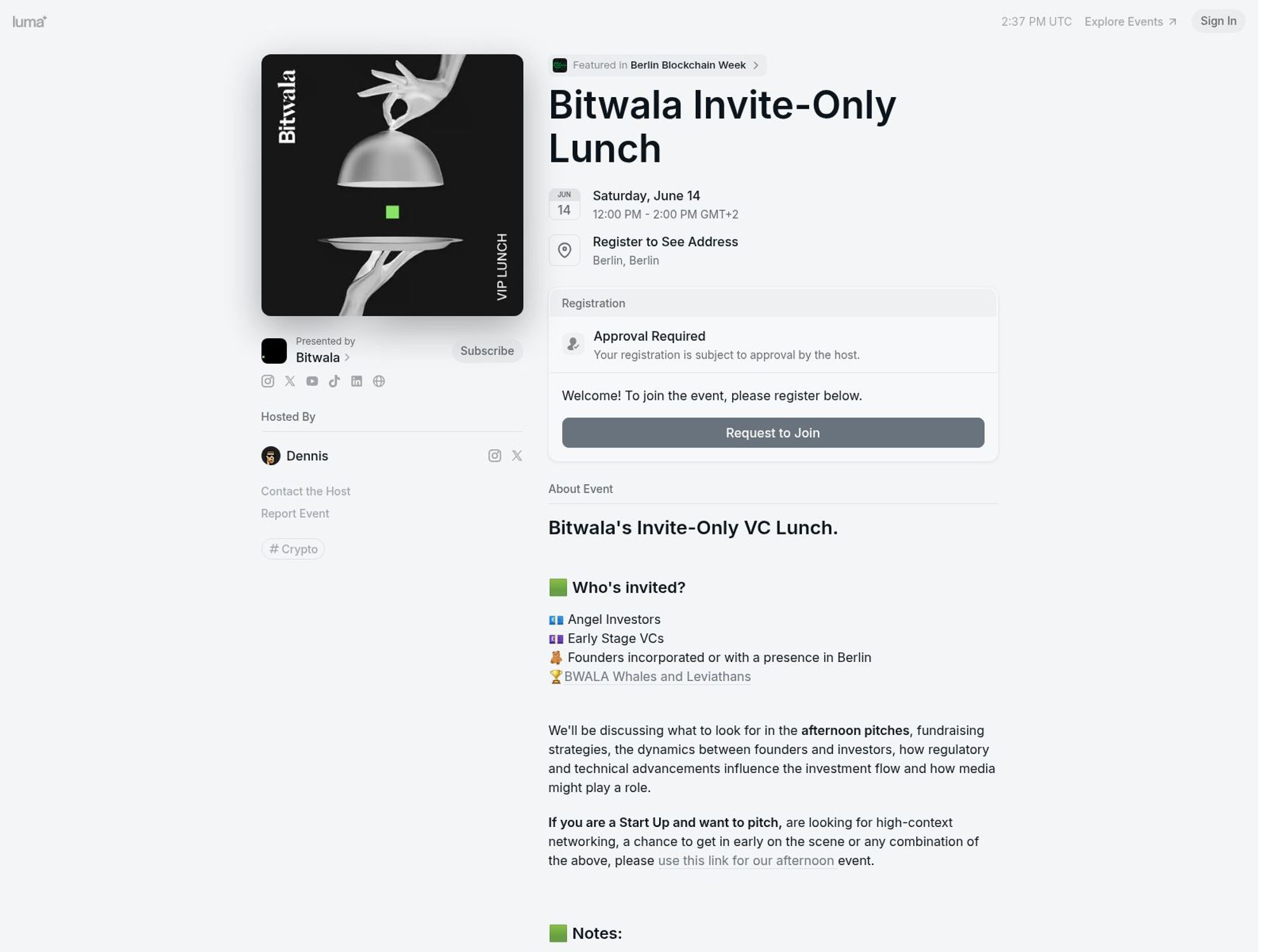 Bitwala Invite-Only Lunch screenshot