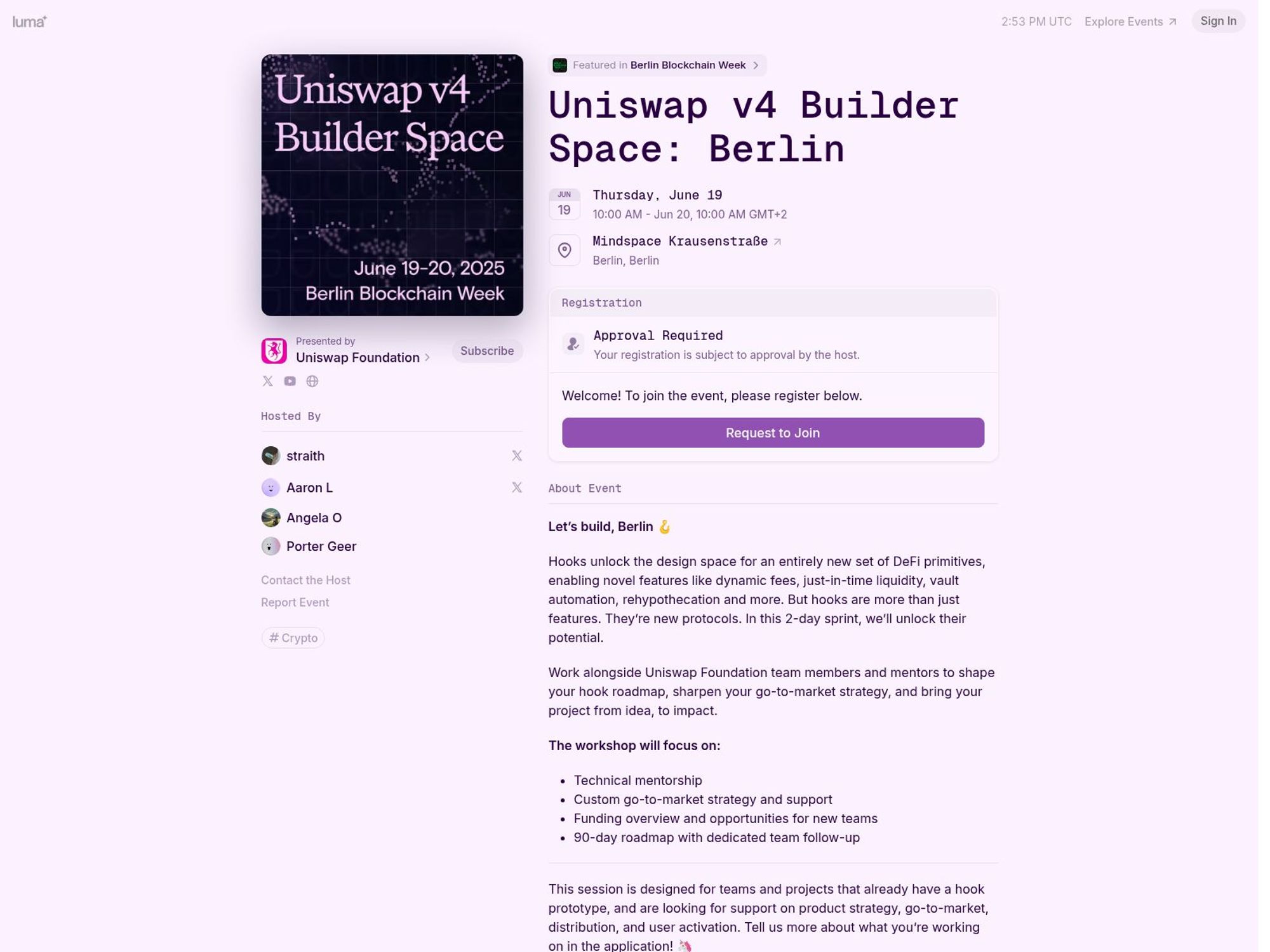 Uniswap v4 Builder Space: Berlin screenshot