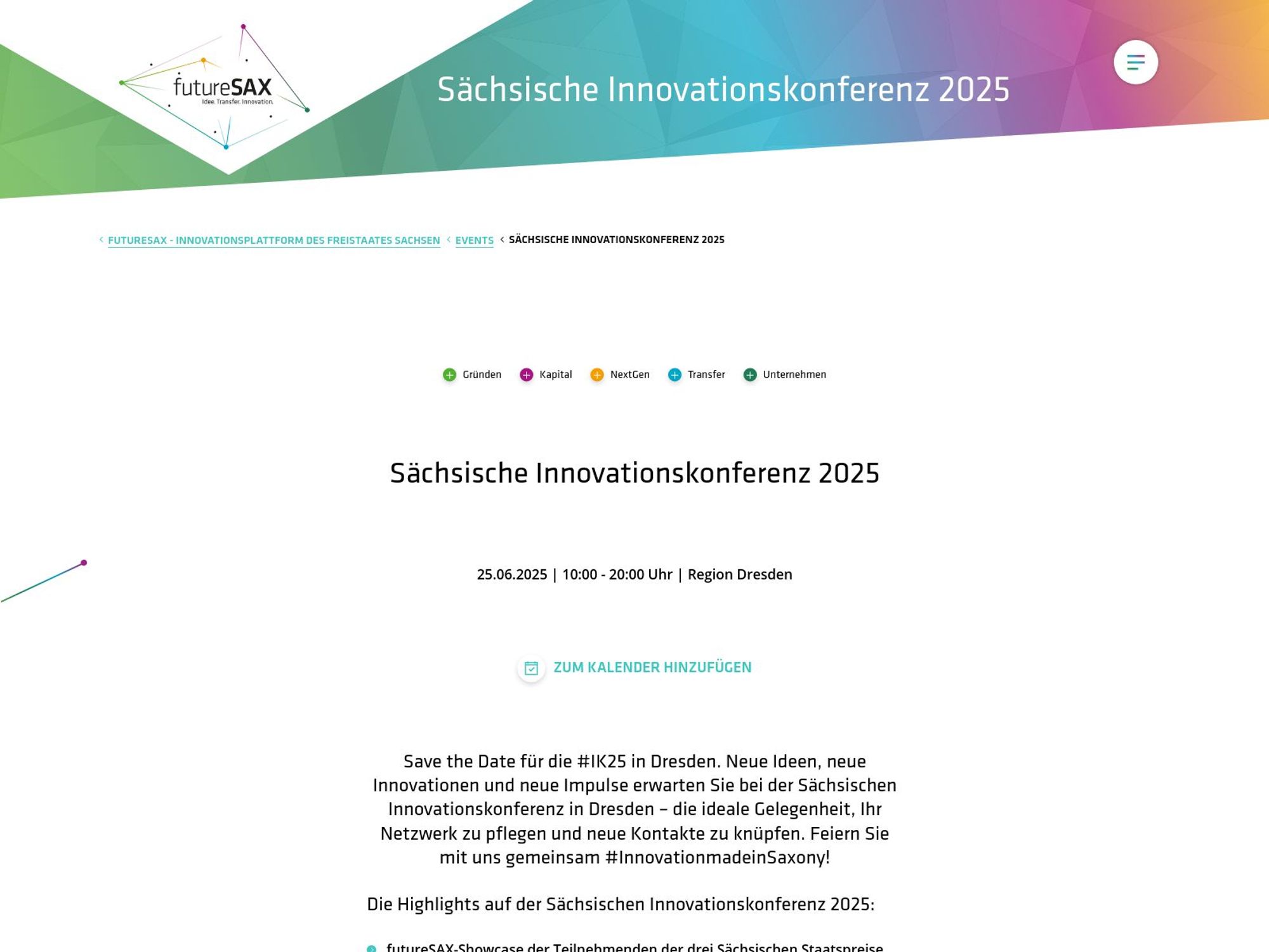 Sächsische Innovationskonferenz 2025 screenshot