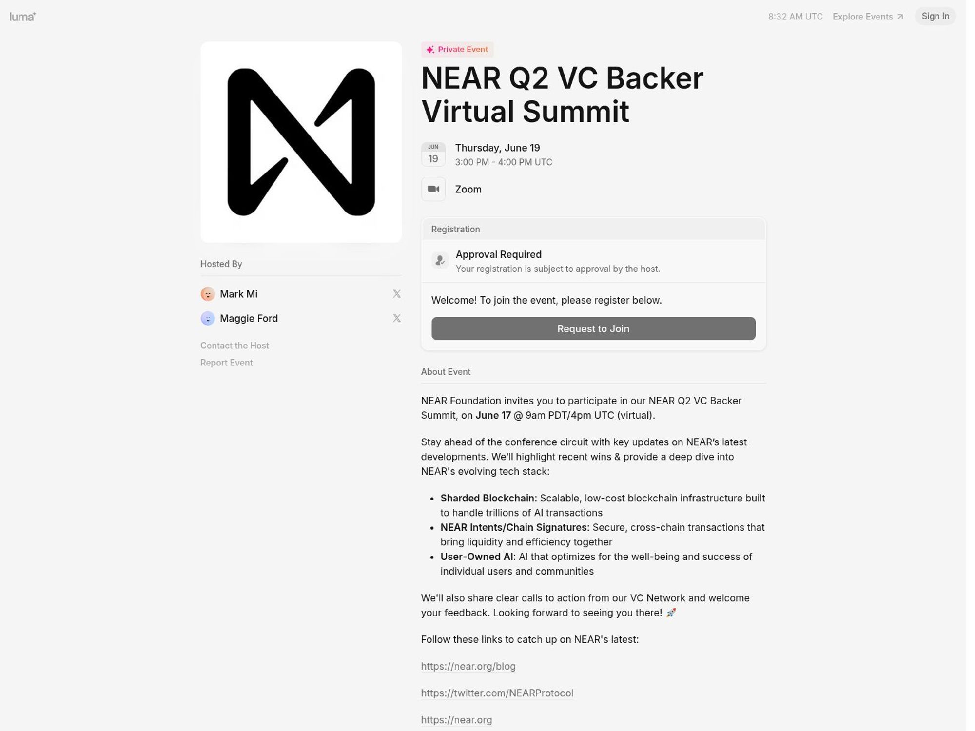 NEAR Q2 VC Backer Virtual Summit screenshot