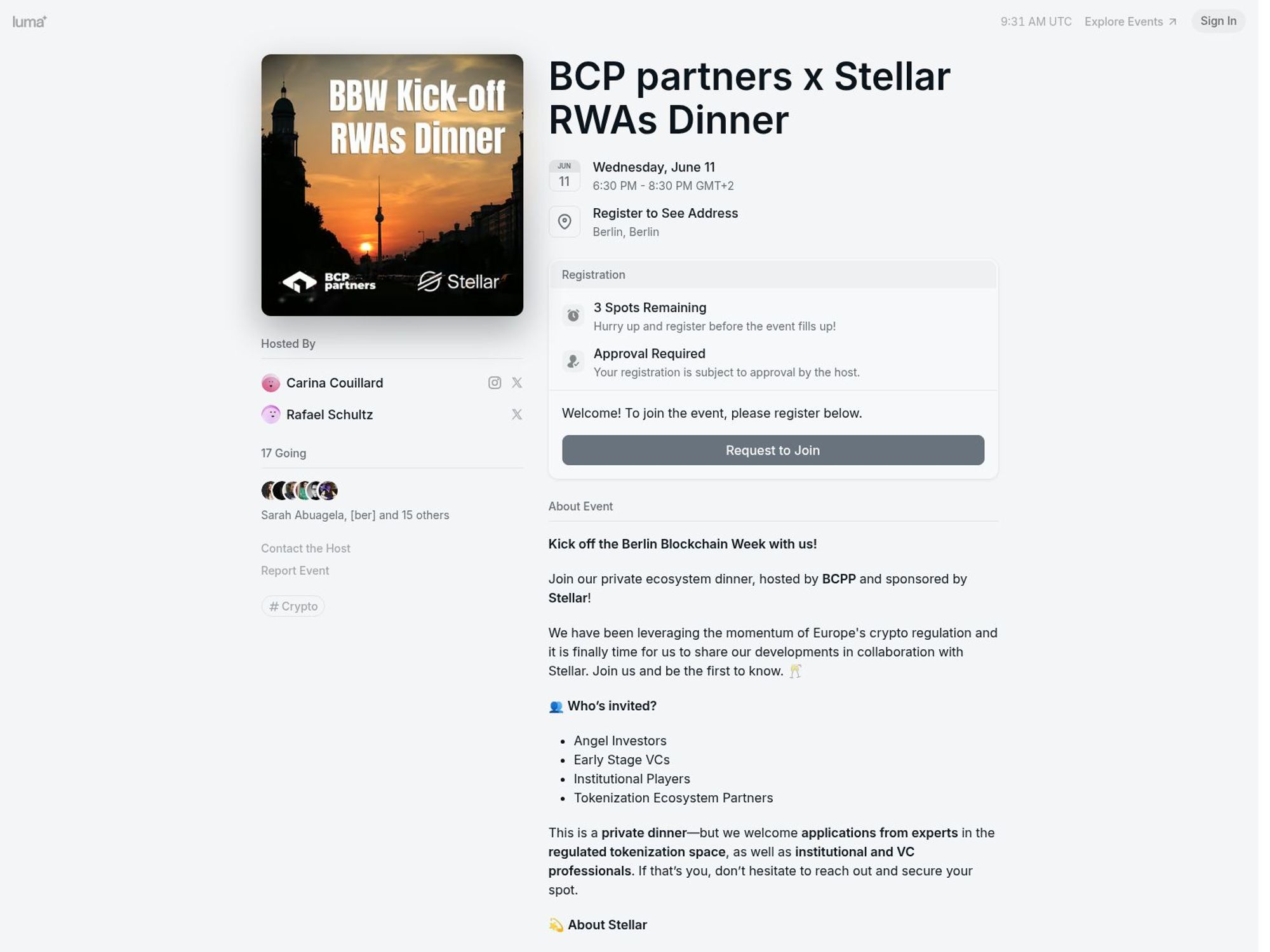 BCP partners x Stellar RWAs Dinner screenshot
