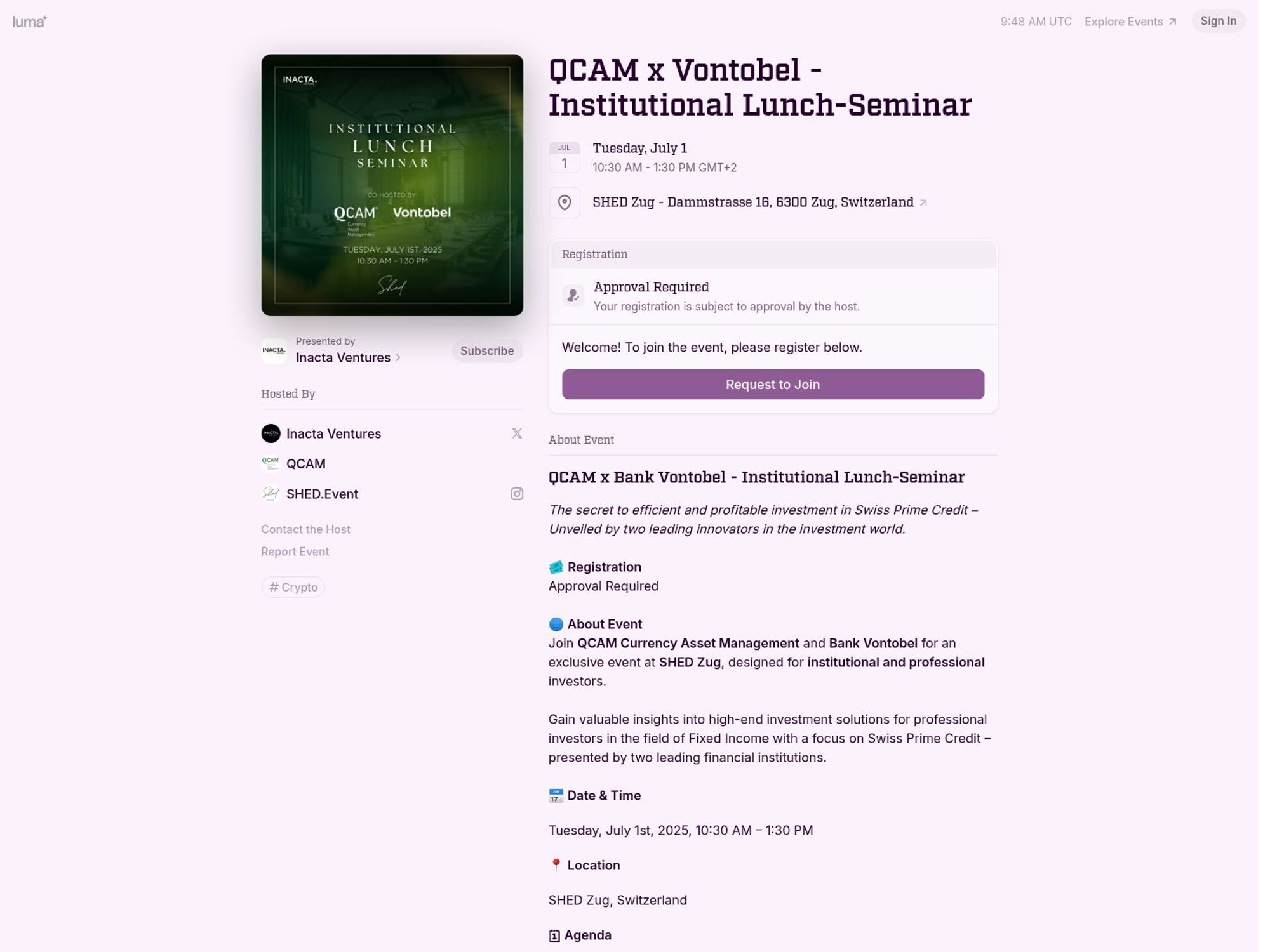 QCAM x Vontobel - Institutional Lunch-Seminar screenshot