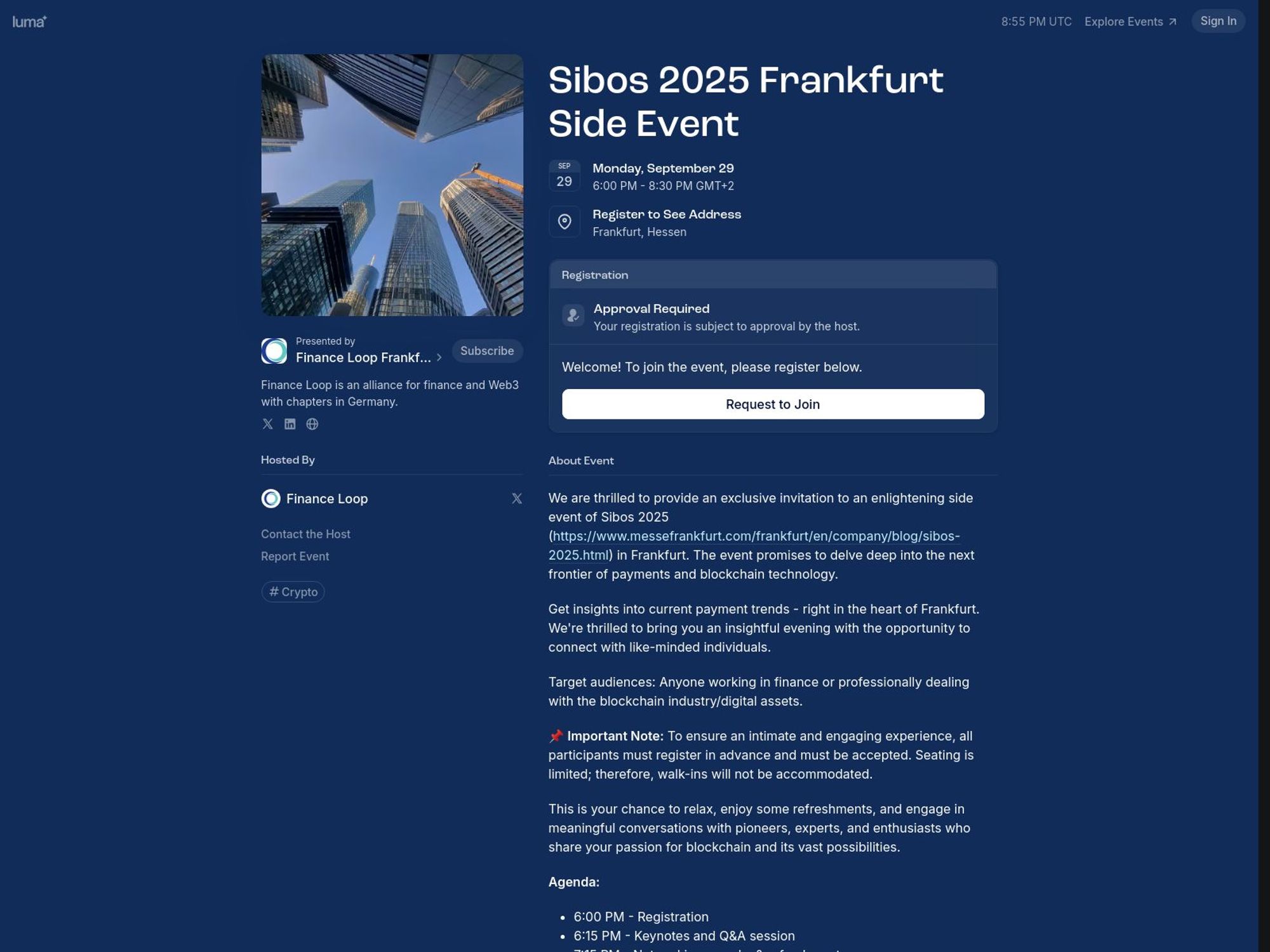 Sibos 2025 Frankfurt Side Event screenshot