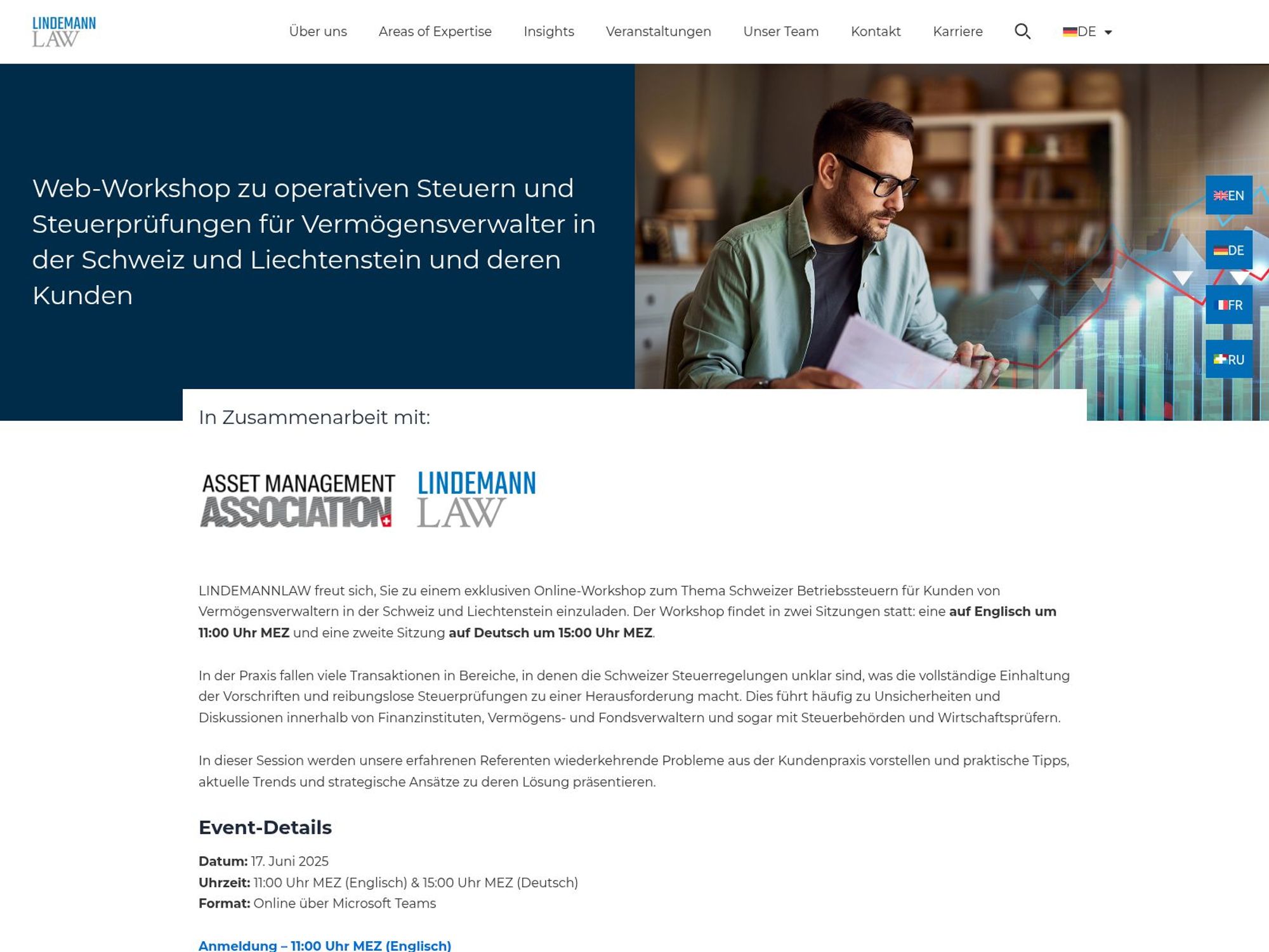 Web-Workshop zu operativen Steuern und Steuerprüfungen für Vermögensverwalter in der Schweiz und Liechtenstein und ihre Kunden screenshot