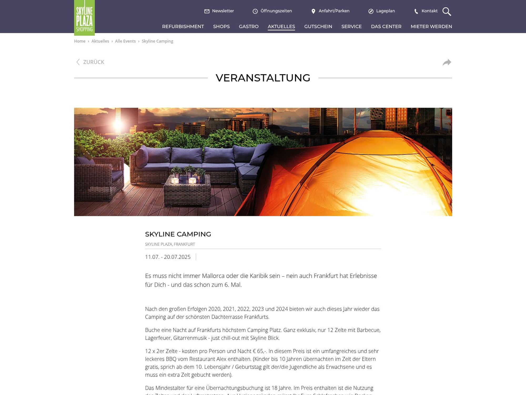 Skyline Camping website