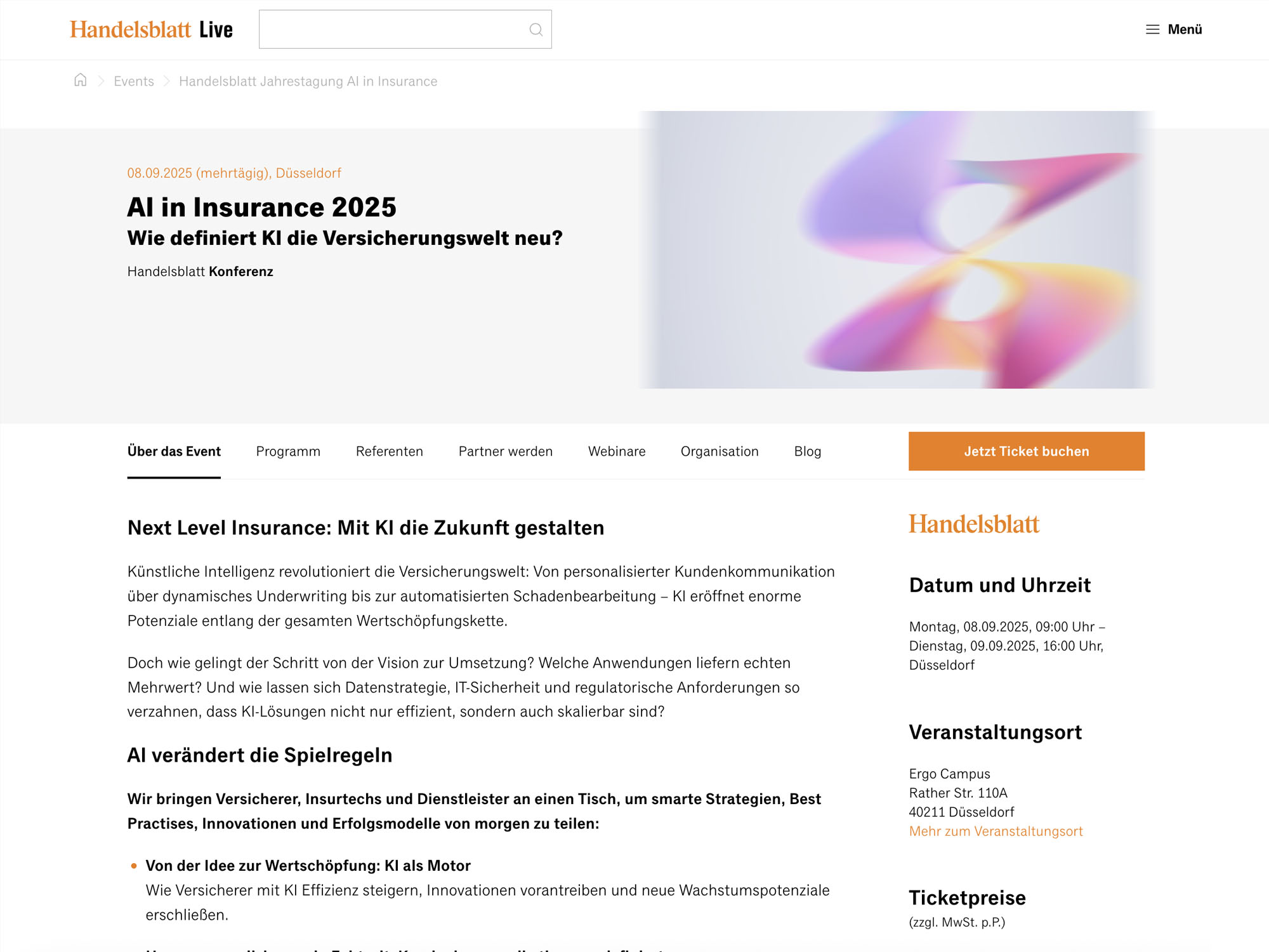 AI in Insurance 2025 - Handelsblatt Konferenz website