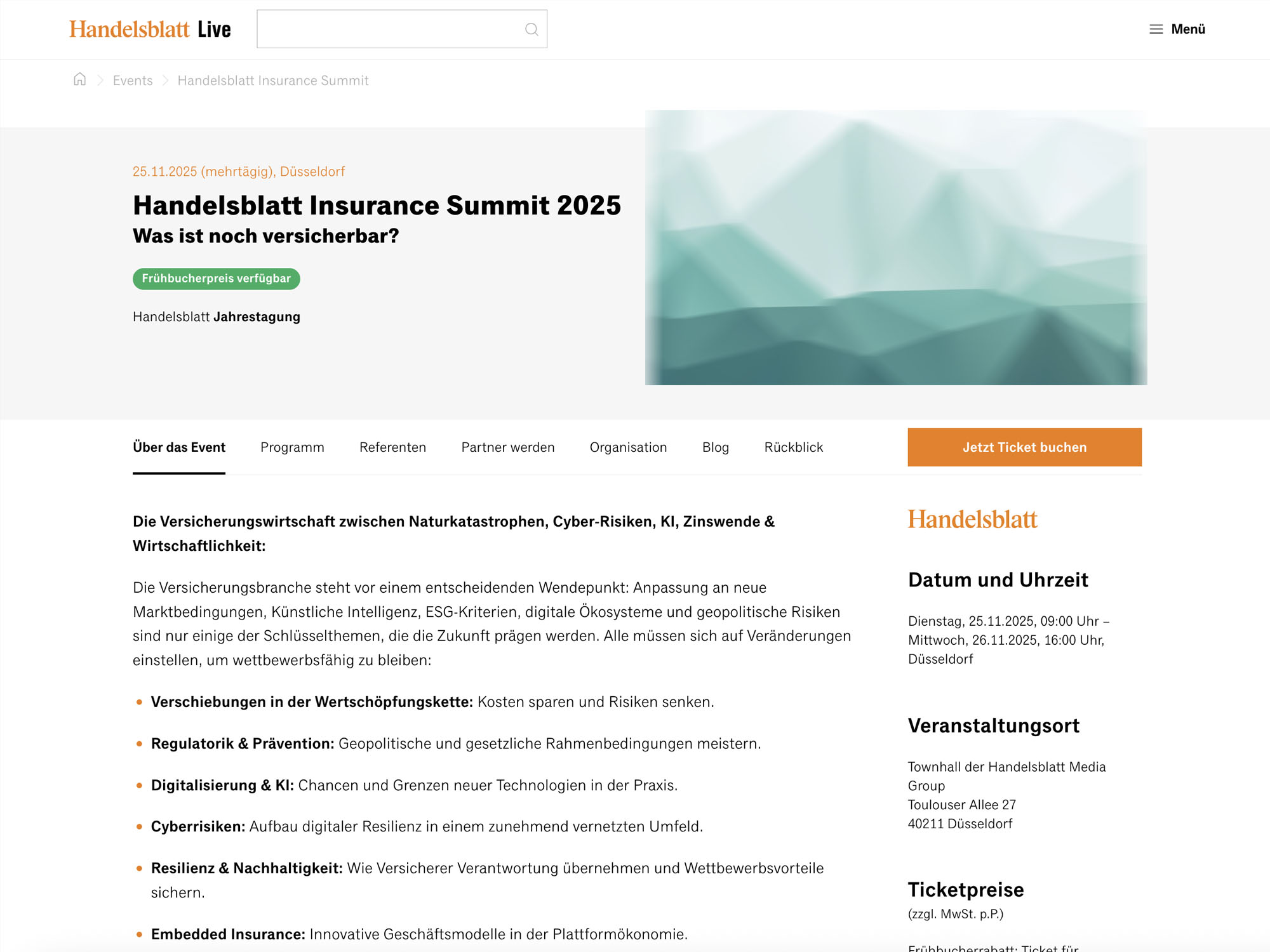 Insurance Summit 2025 - Handelsblatt Jahrestagung website