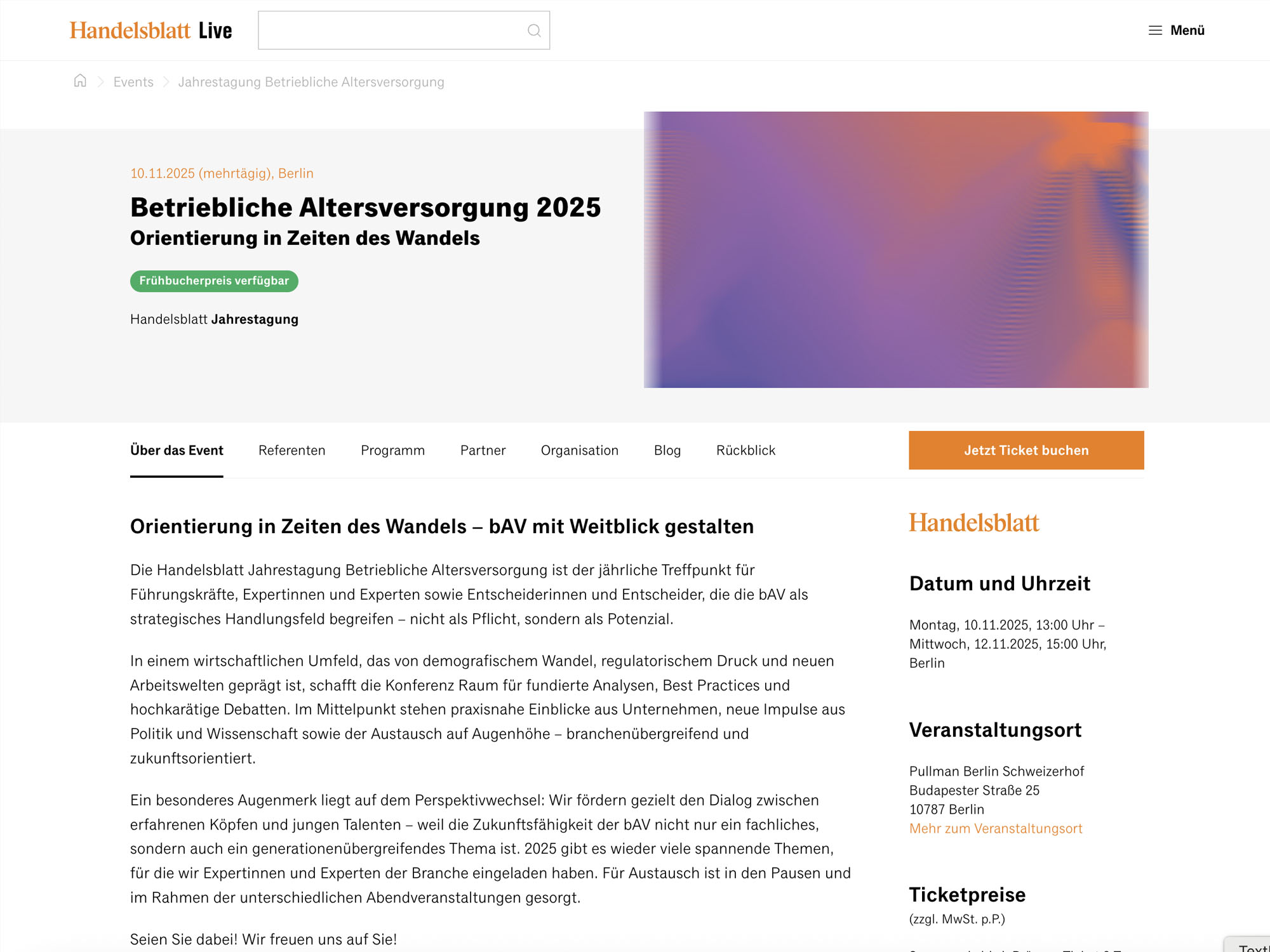 Betriebliche Altersversorgung 2025 - Handelsblatt Jahrestagung website