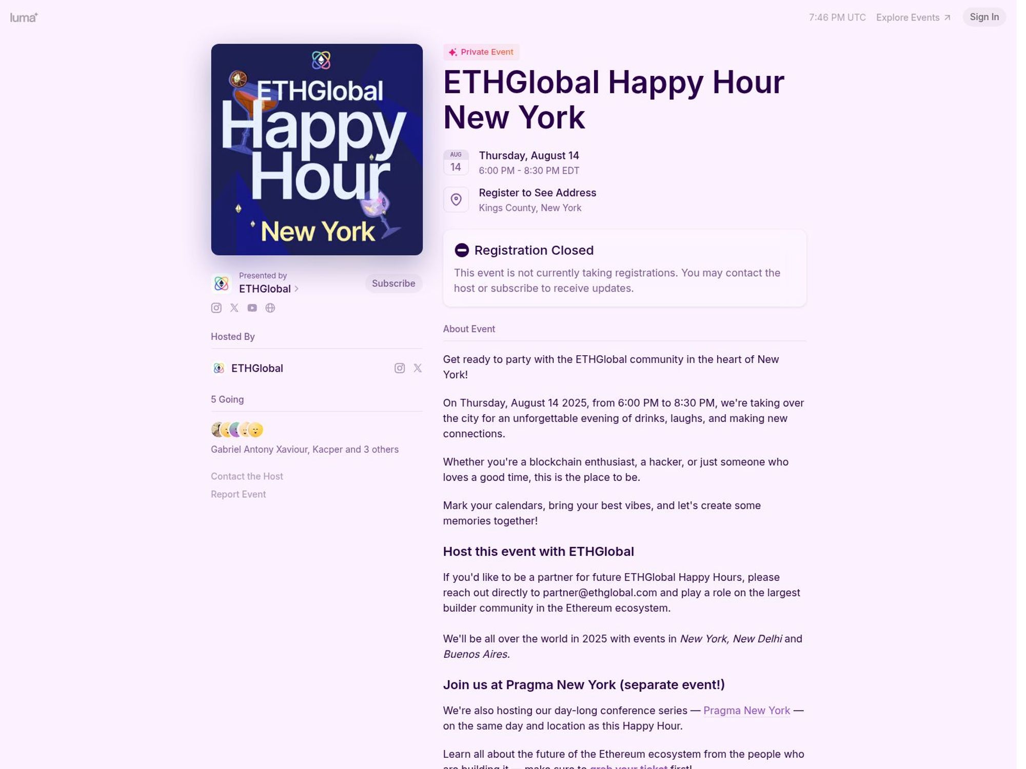 ETHGlobal Happy Hour New York website