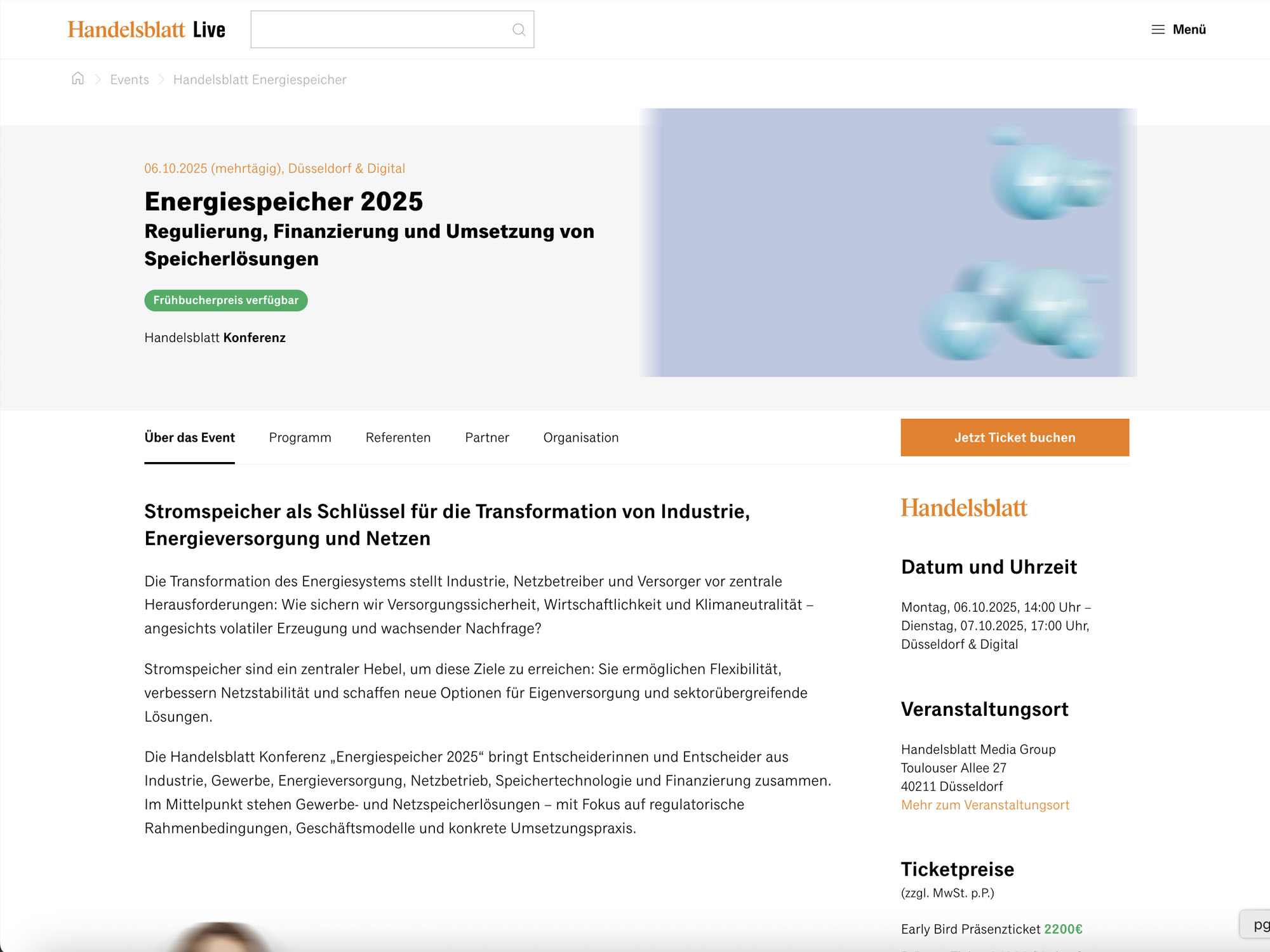Energiespeicher 2025 - Handelsblatt Jahrestagung website