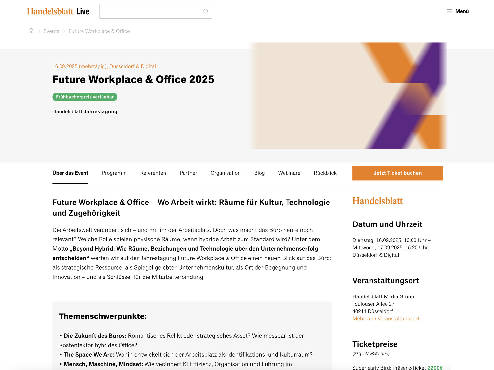 Future Workplace & Office 2025 - Handelsblatt Jahrestagung website