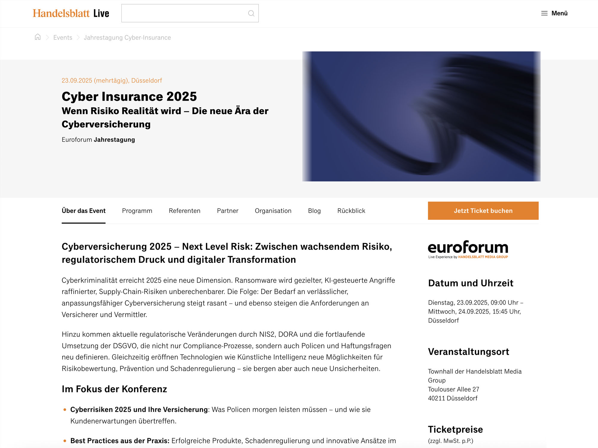 Cyber Insurance 2025 - Euroforum Jahrestagung website