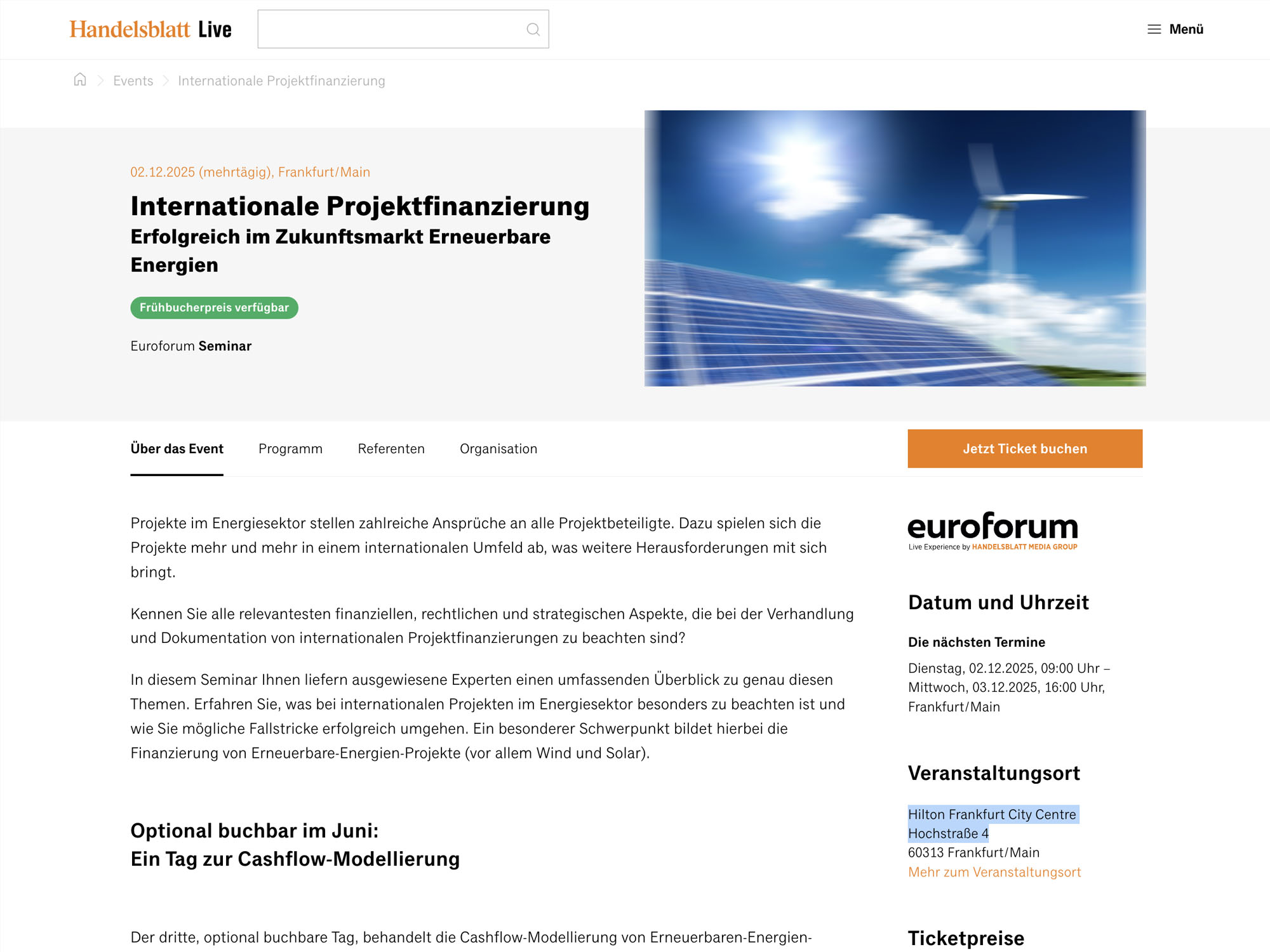 Internationale Projektfinanzierung - Euroforum Seminar website