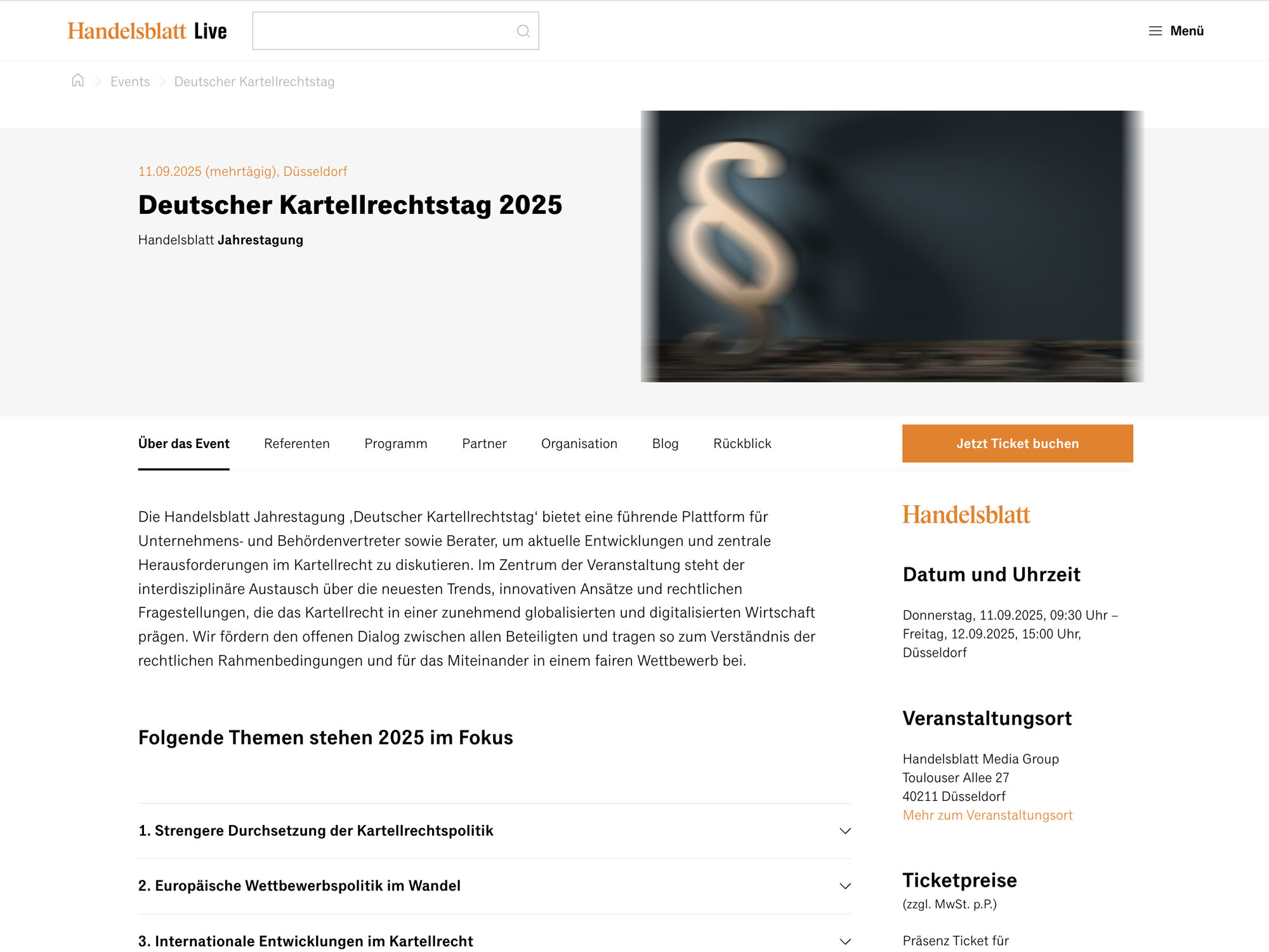 Deutscher Kartellrechtstag 2025 - Handelsblatt Jahrestagung website