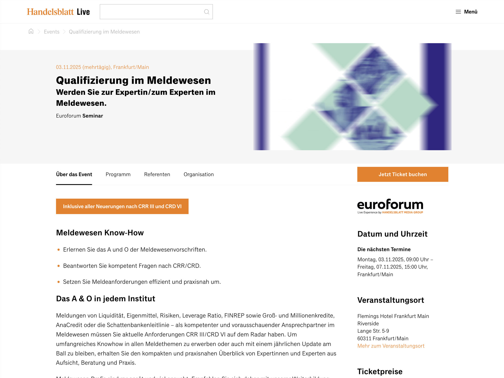 Qualifizierung im Meldewesen - Euroforum Seminar website