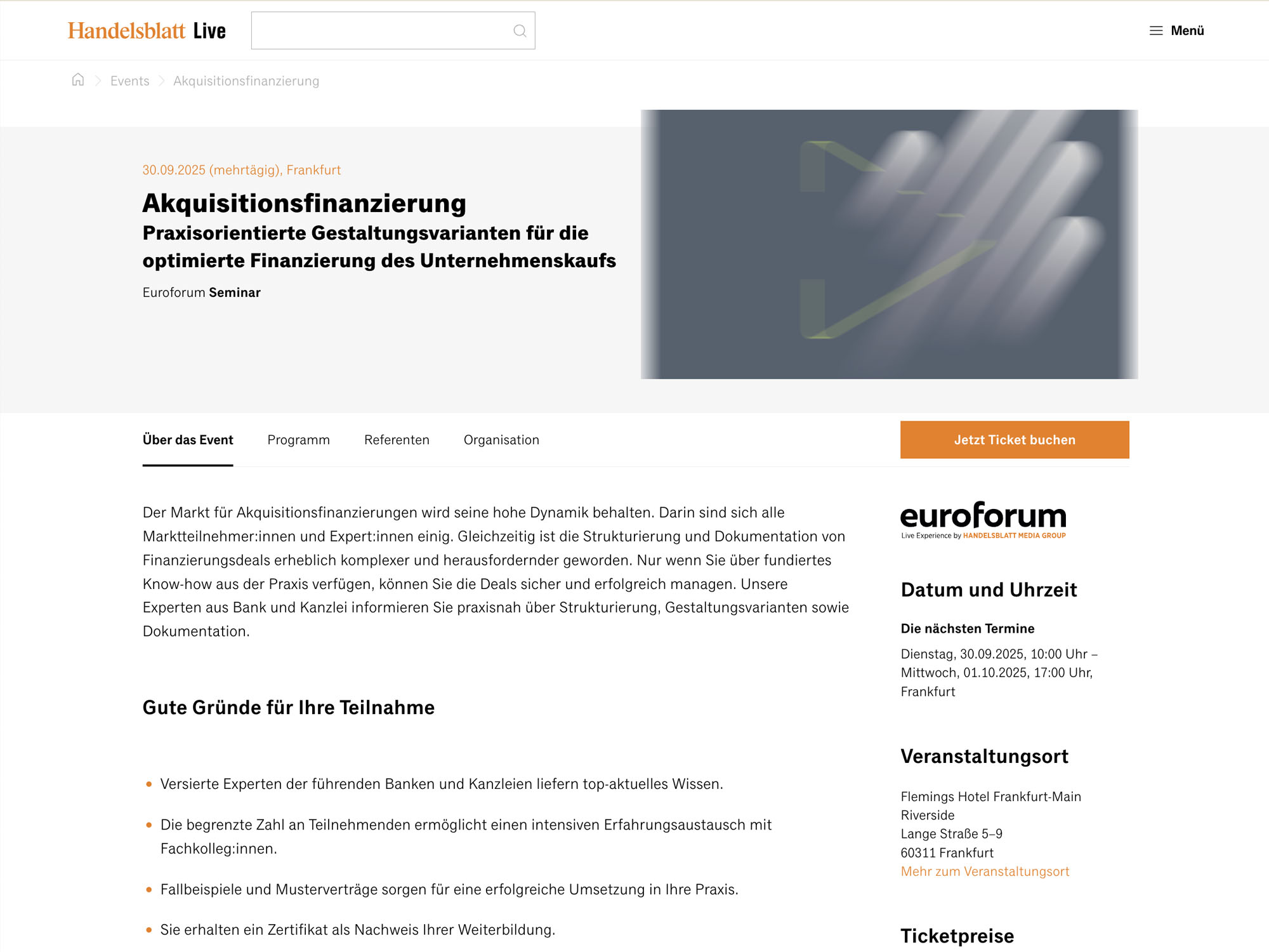 Akquisitionsfinanzierung - Euroforum Seminar website