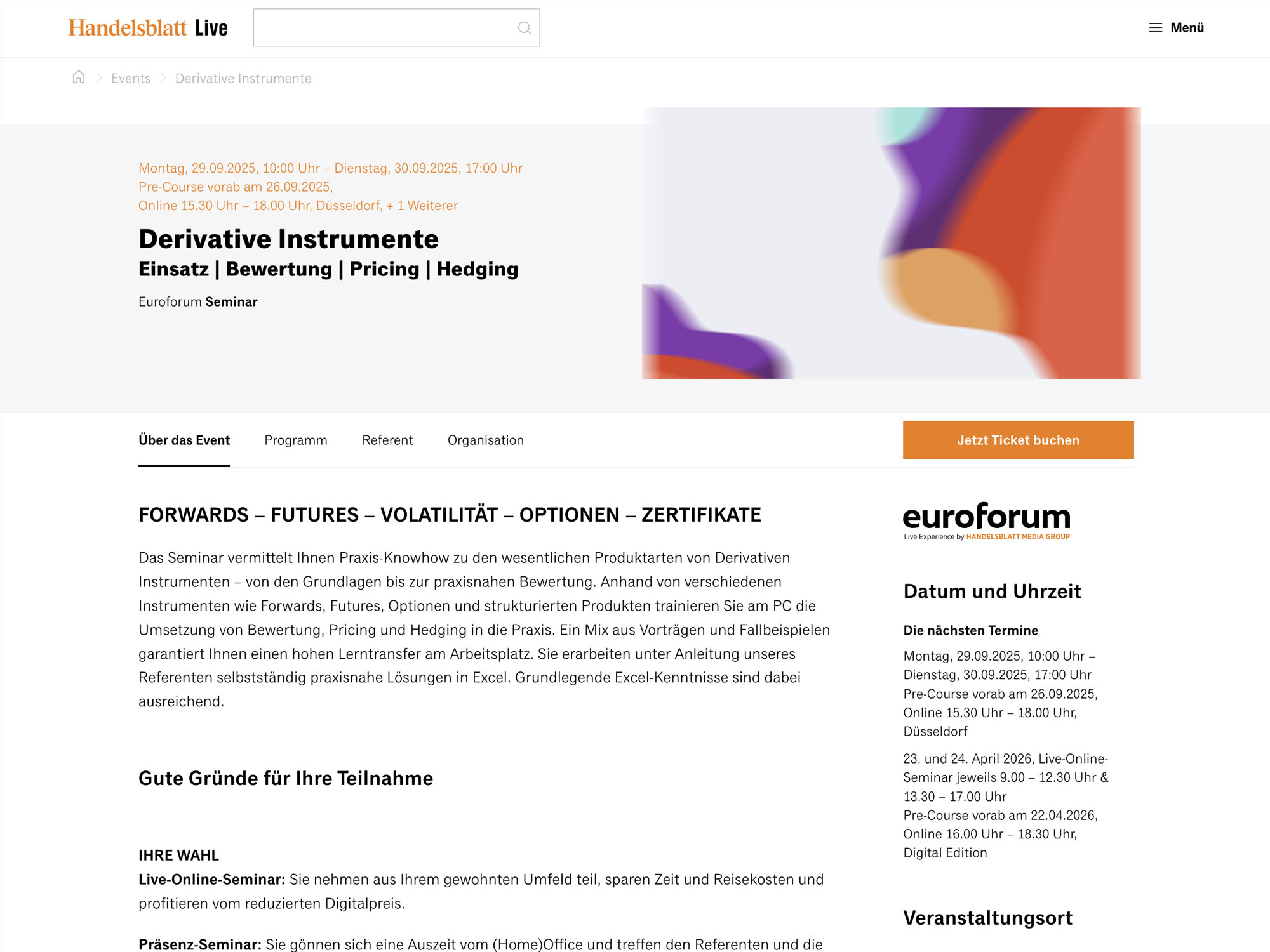 Derivative Instrumente - Euroforum Seminar website