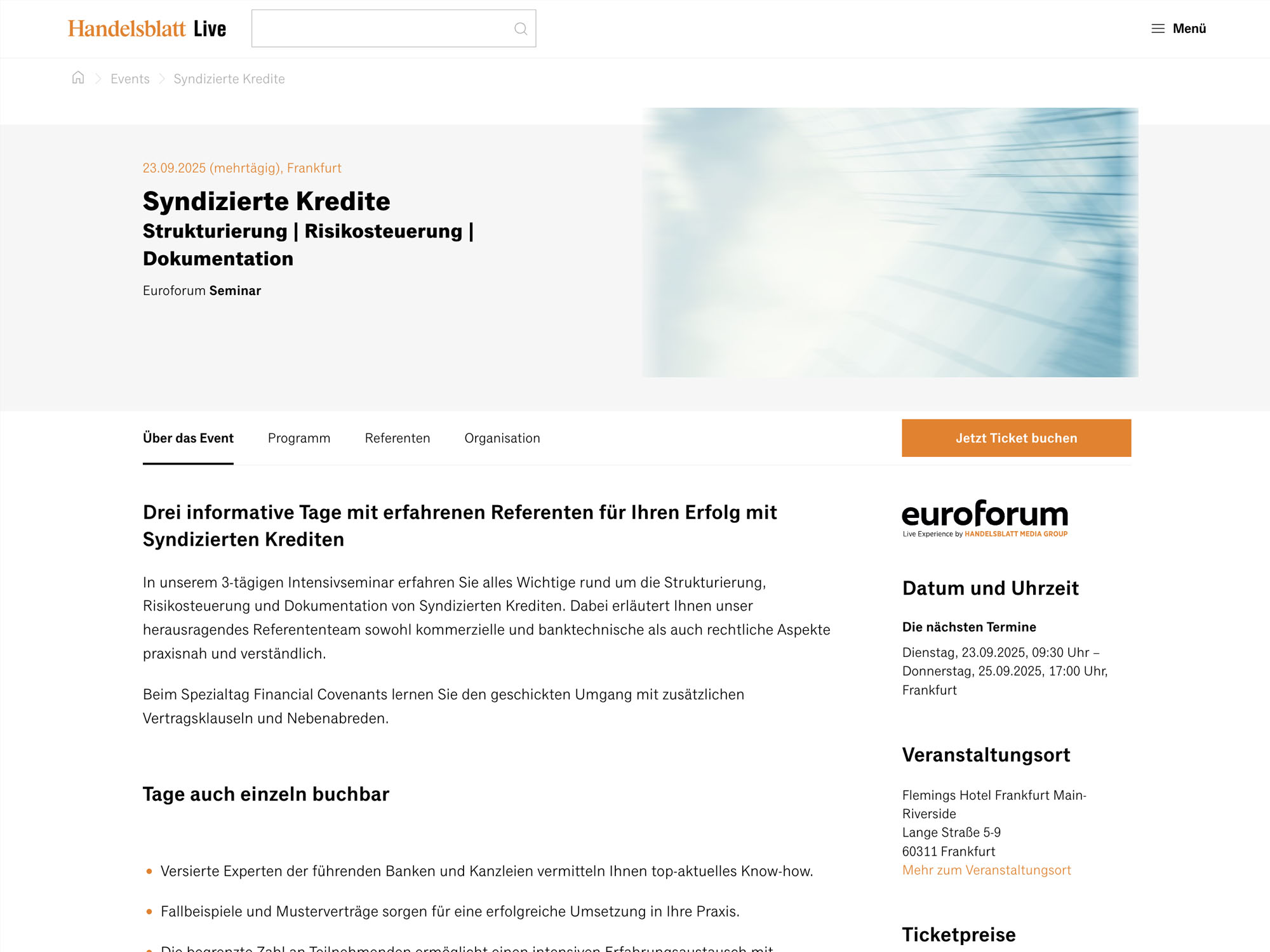 Syndizierte Kredite - Euroforum Seminar website