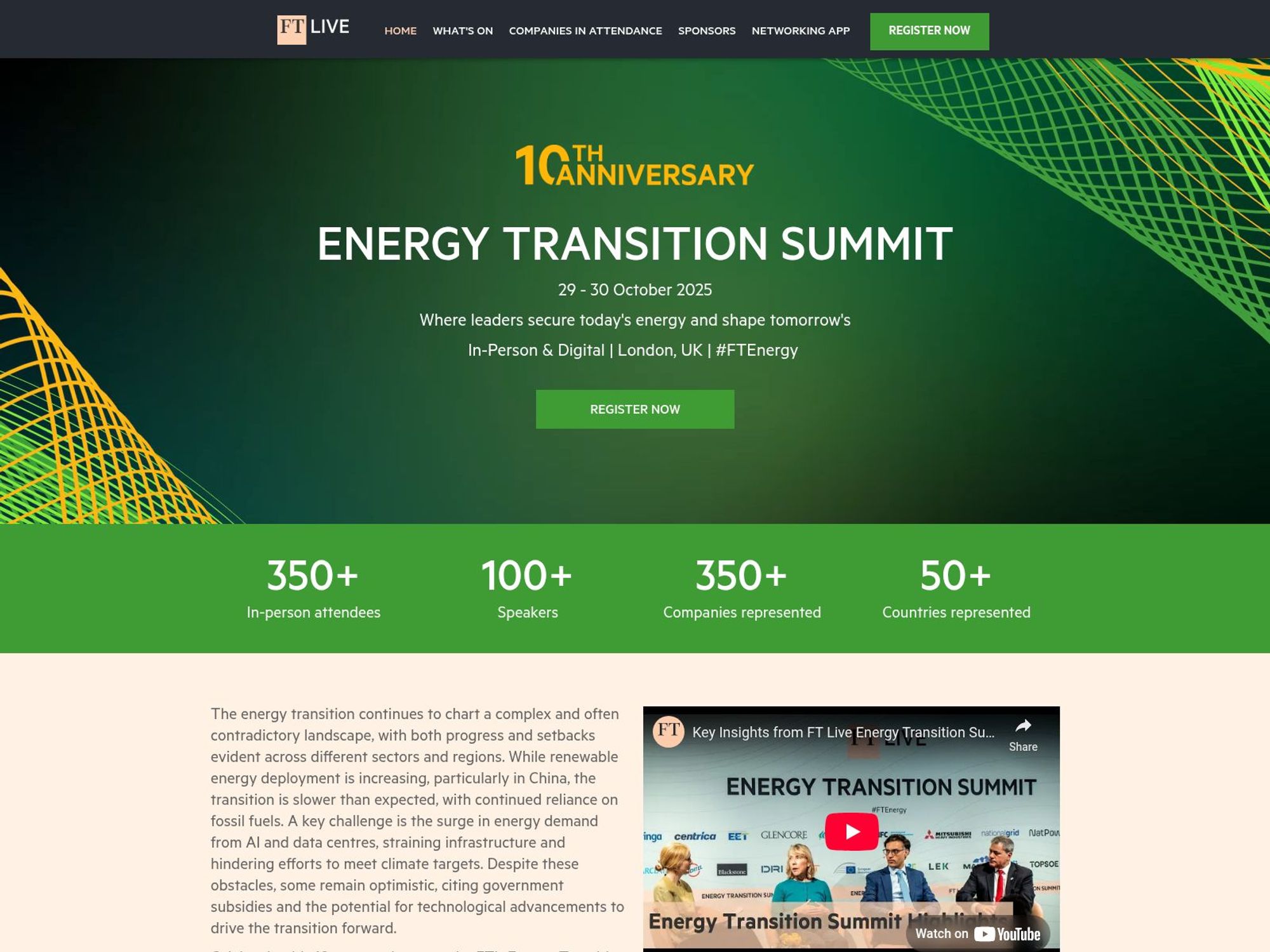 Energy Transition Summit 2025 - FT Live website