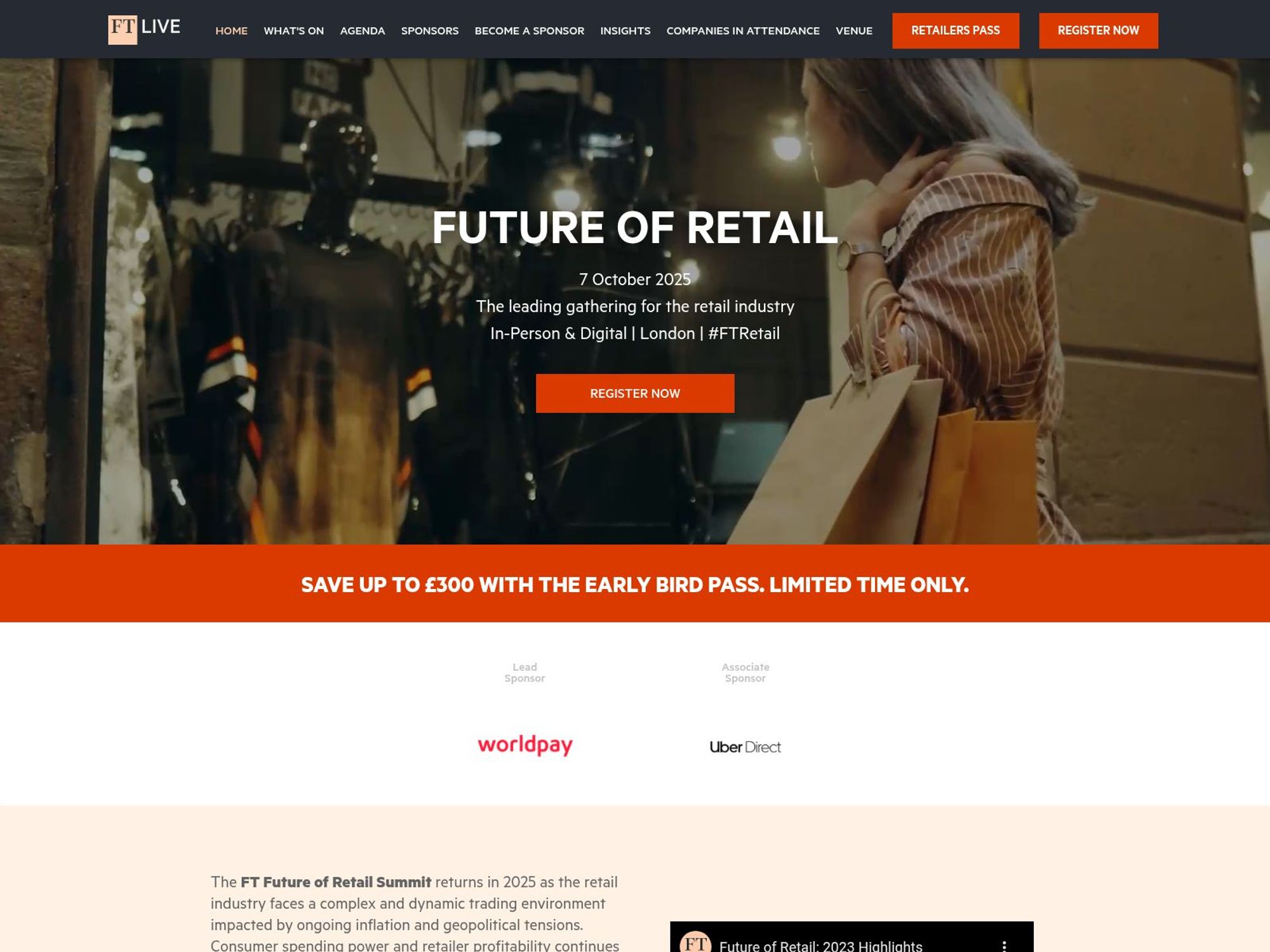 Future of Retail 2025 - FT Live website