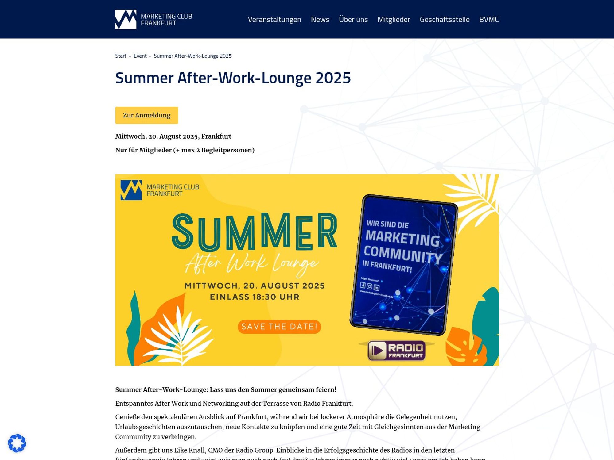 Summer After-Work-Lounge 2025 website