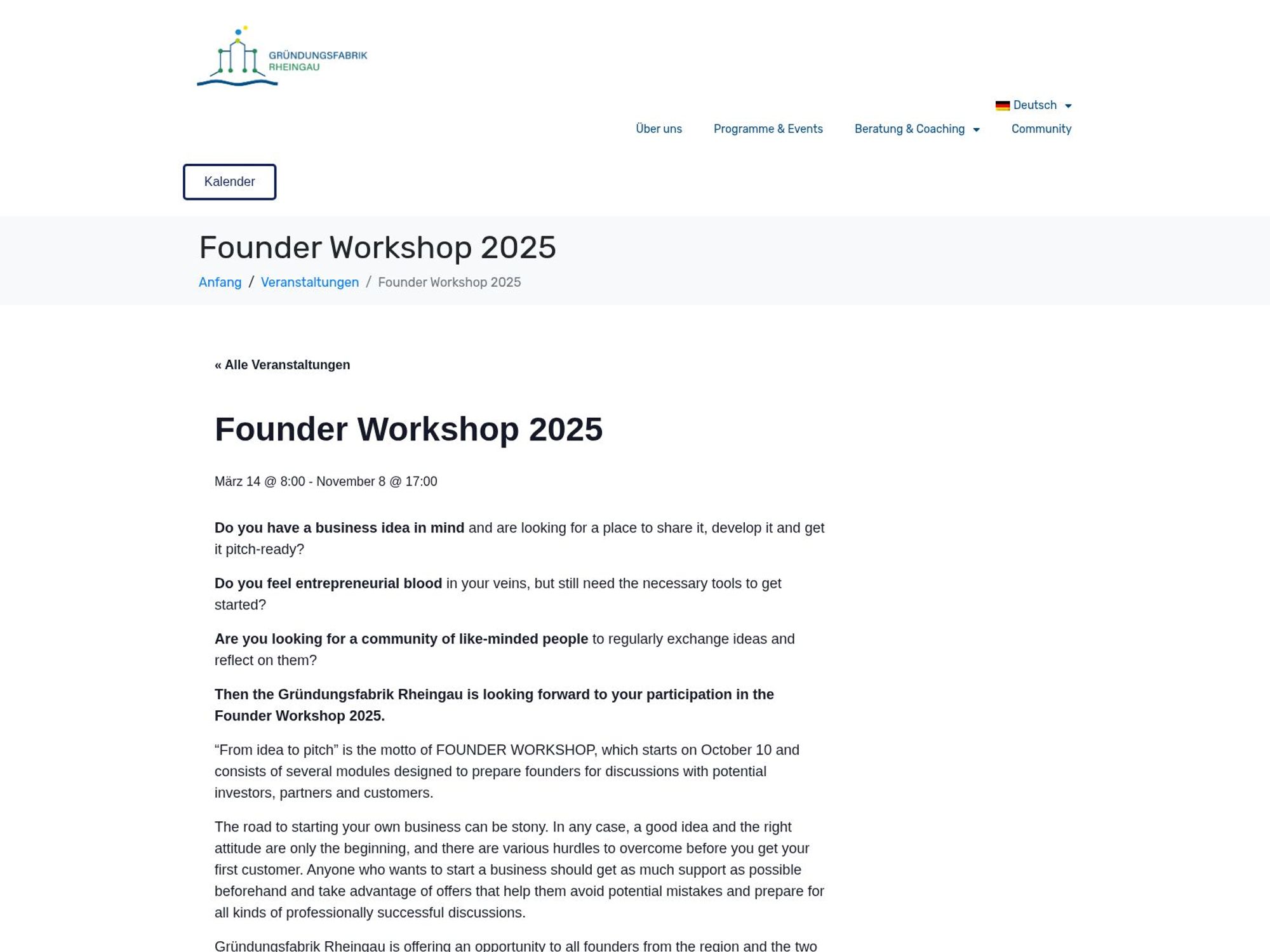 Founder Workshop 2025 website