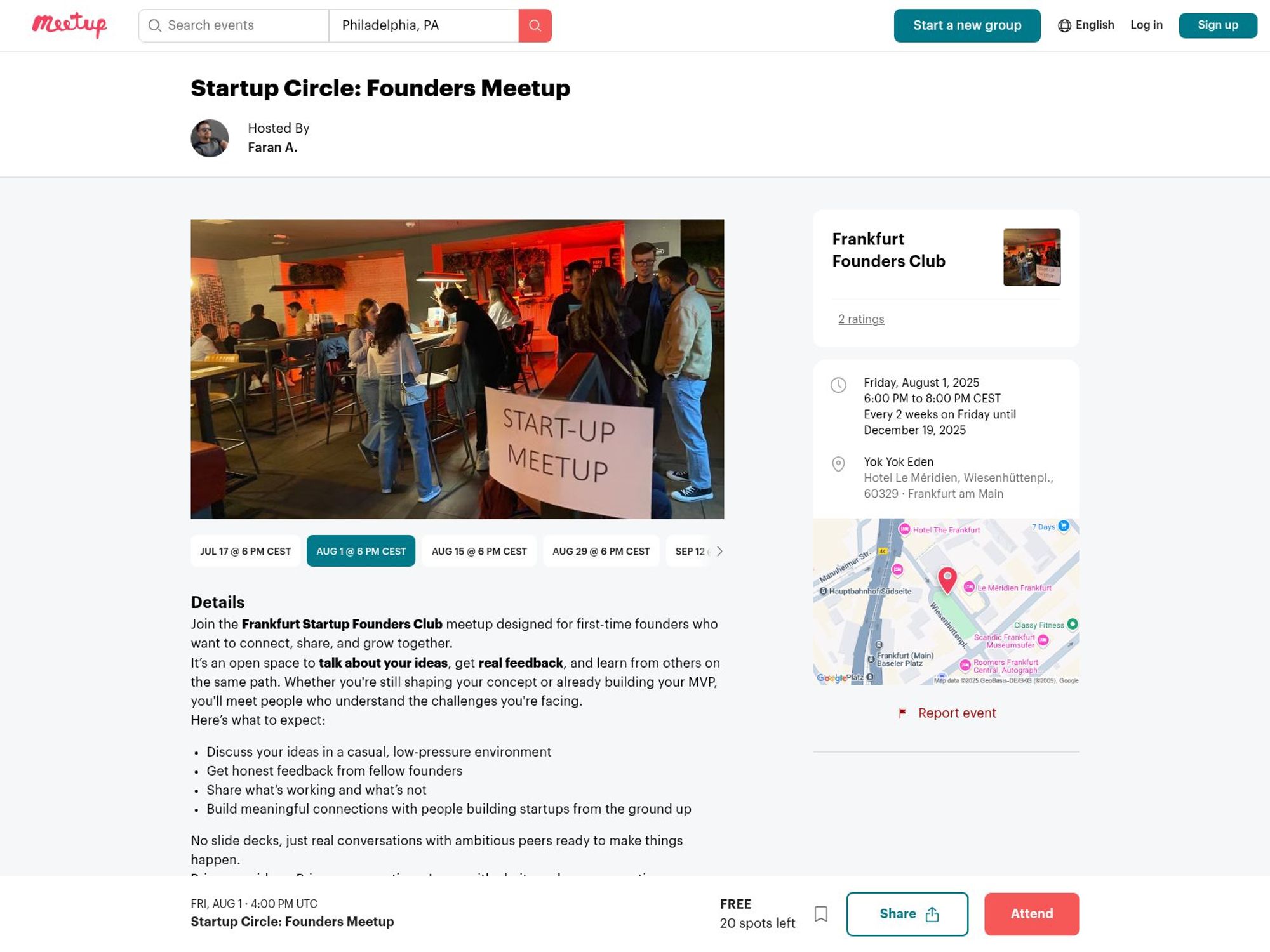 Startup Circle: Founders Meetup website