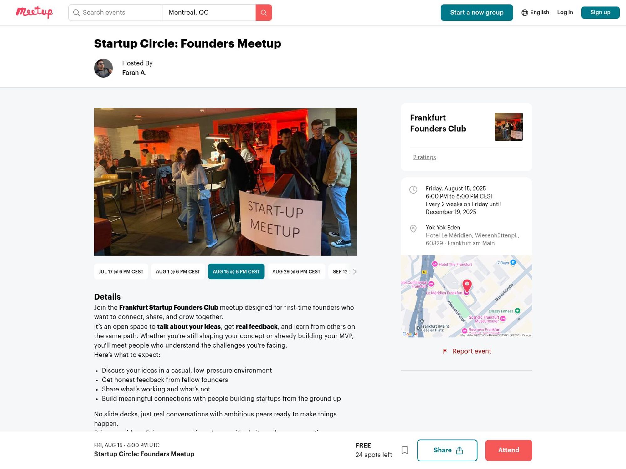Startup Circle: Founders Meetup website
