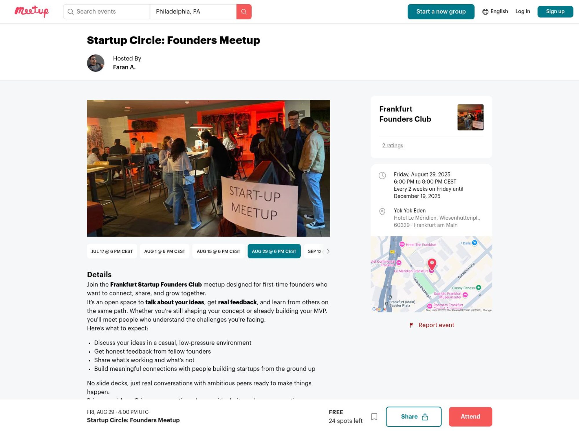 Startup Circle: Founders Meetup website