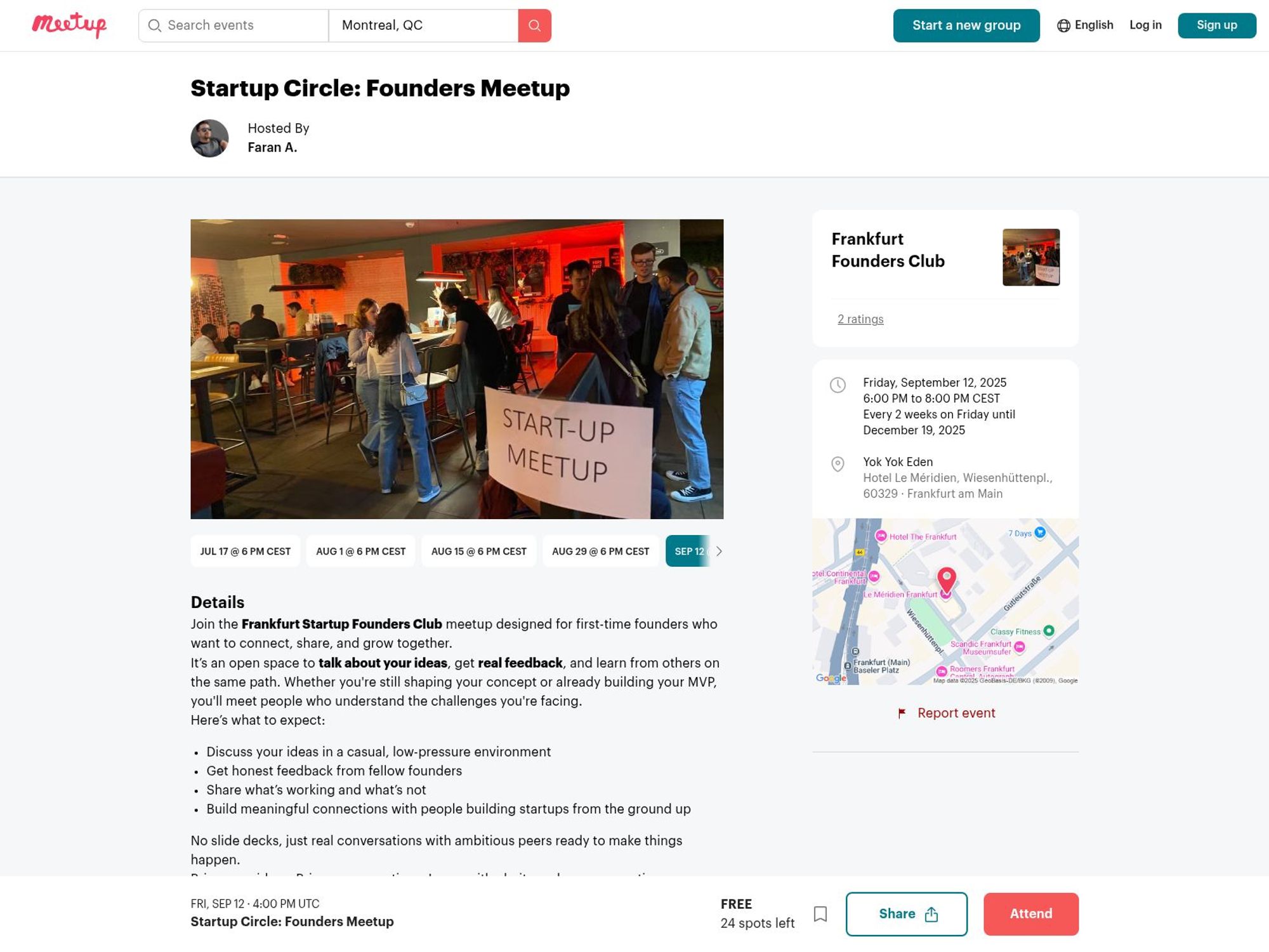 Startup Circle: Founders Meetup website