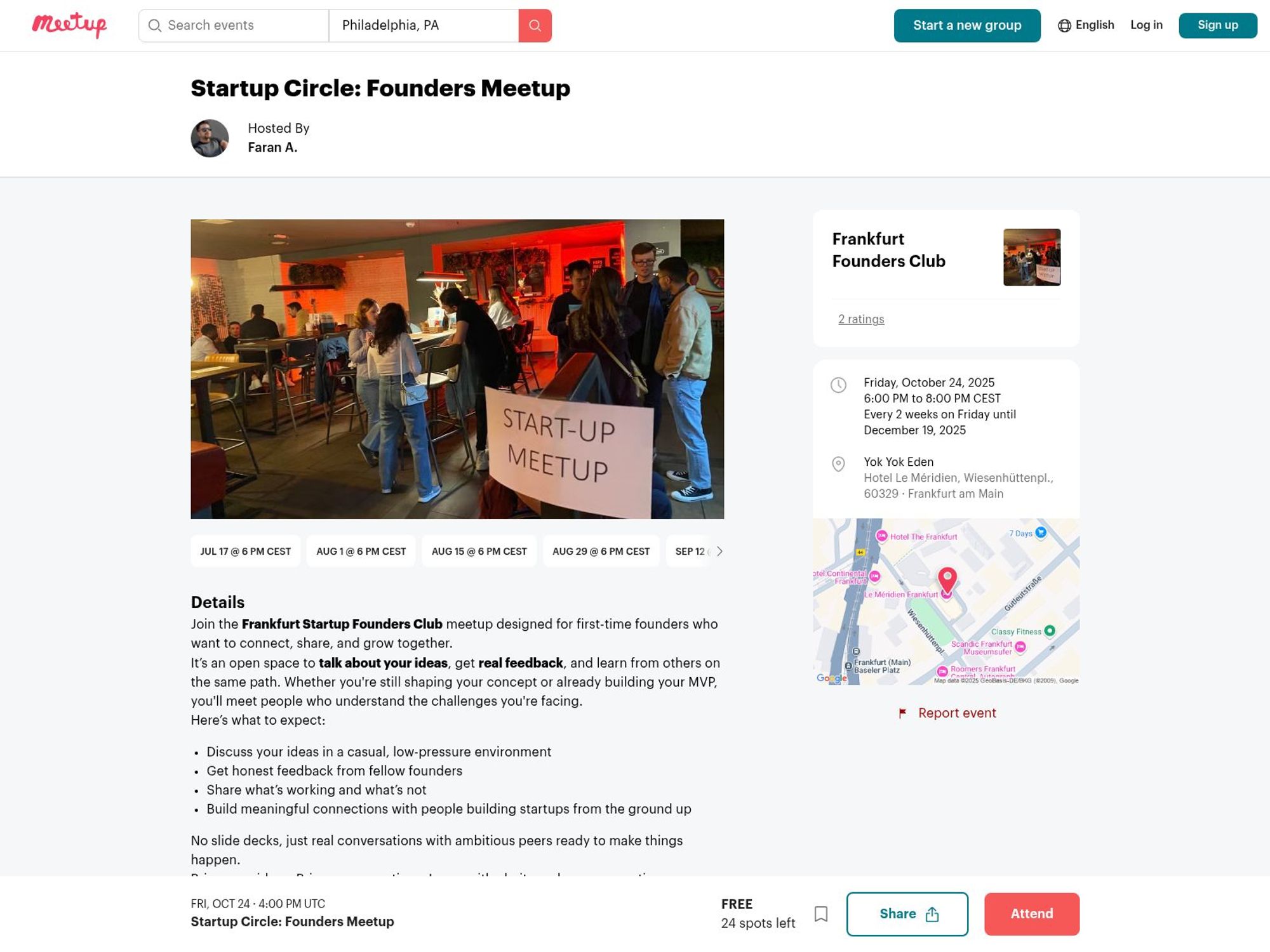 Startup Circle: Founders Meetup website
