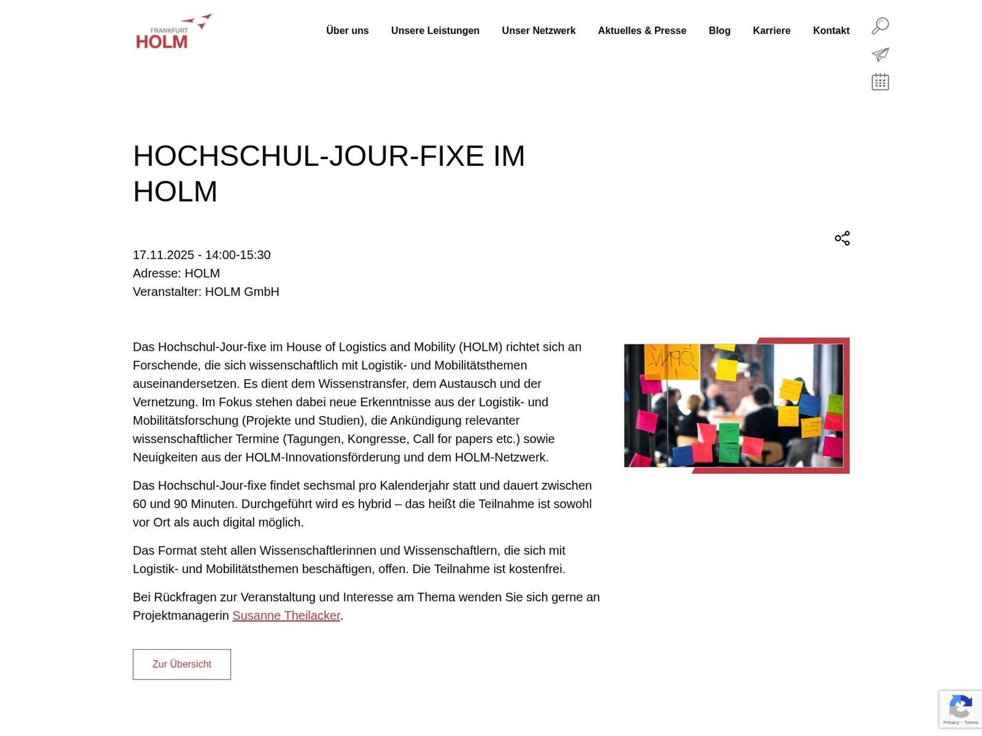 Hochschul Jour Fixe im HOLM website