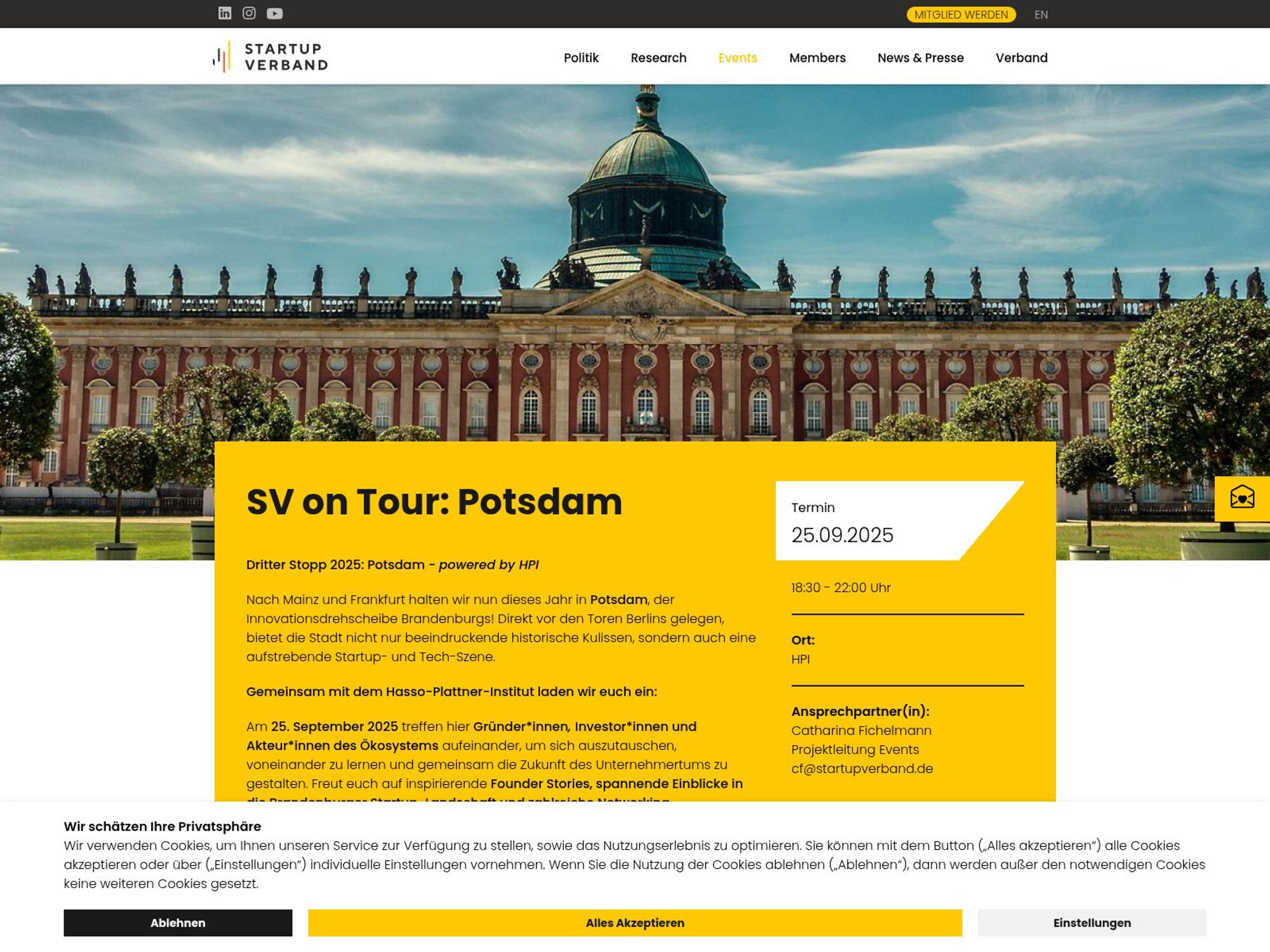 SV on Tour: Potsdam website