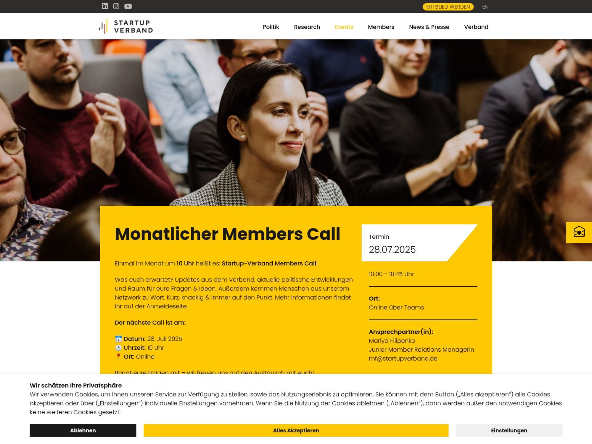 Startup-Verband Members Call website