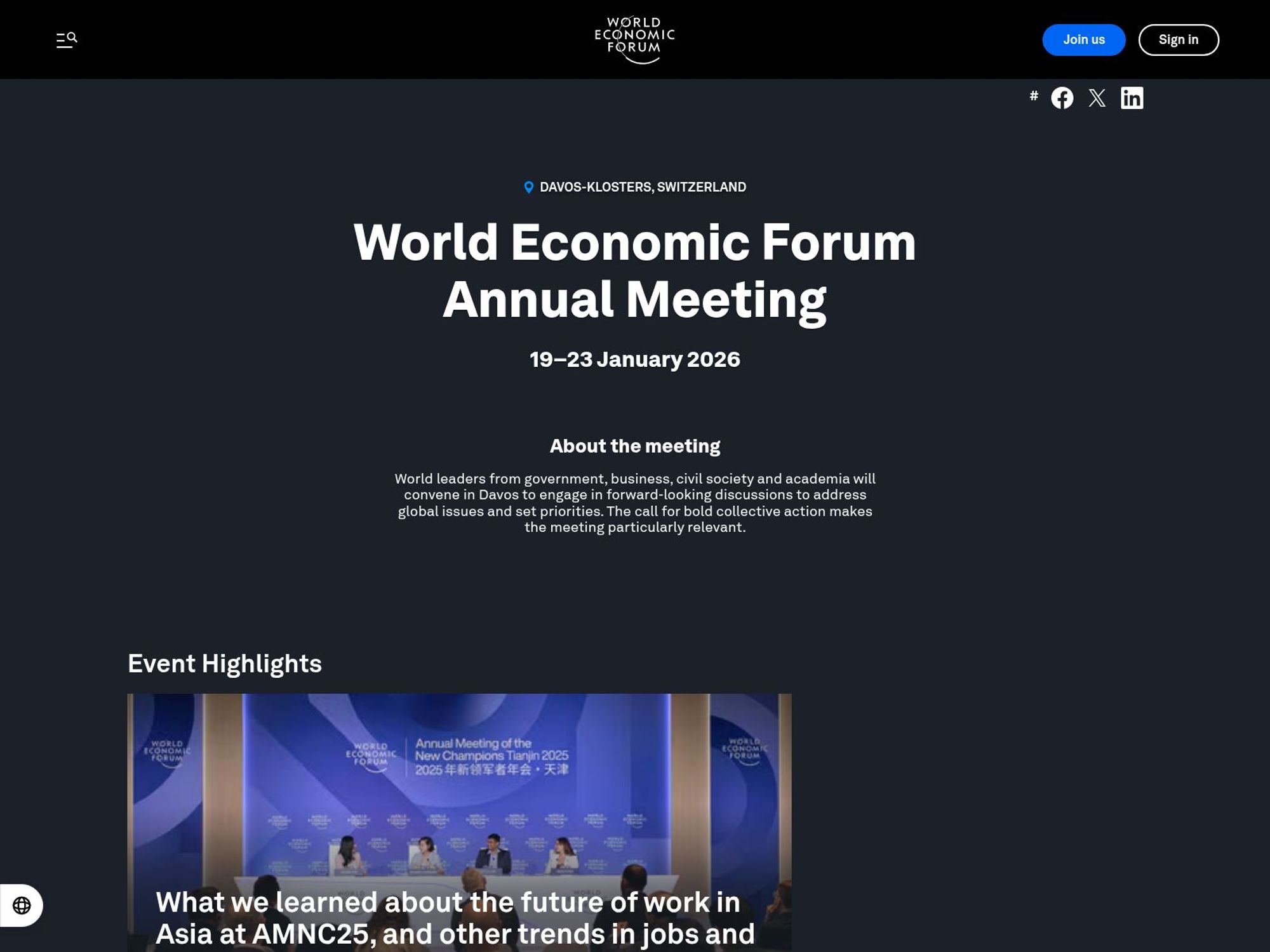 World Economic Forum Annual Meeting 2026 website