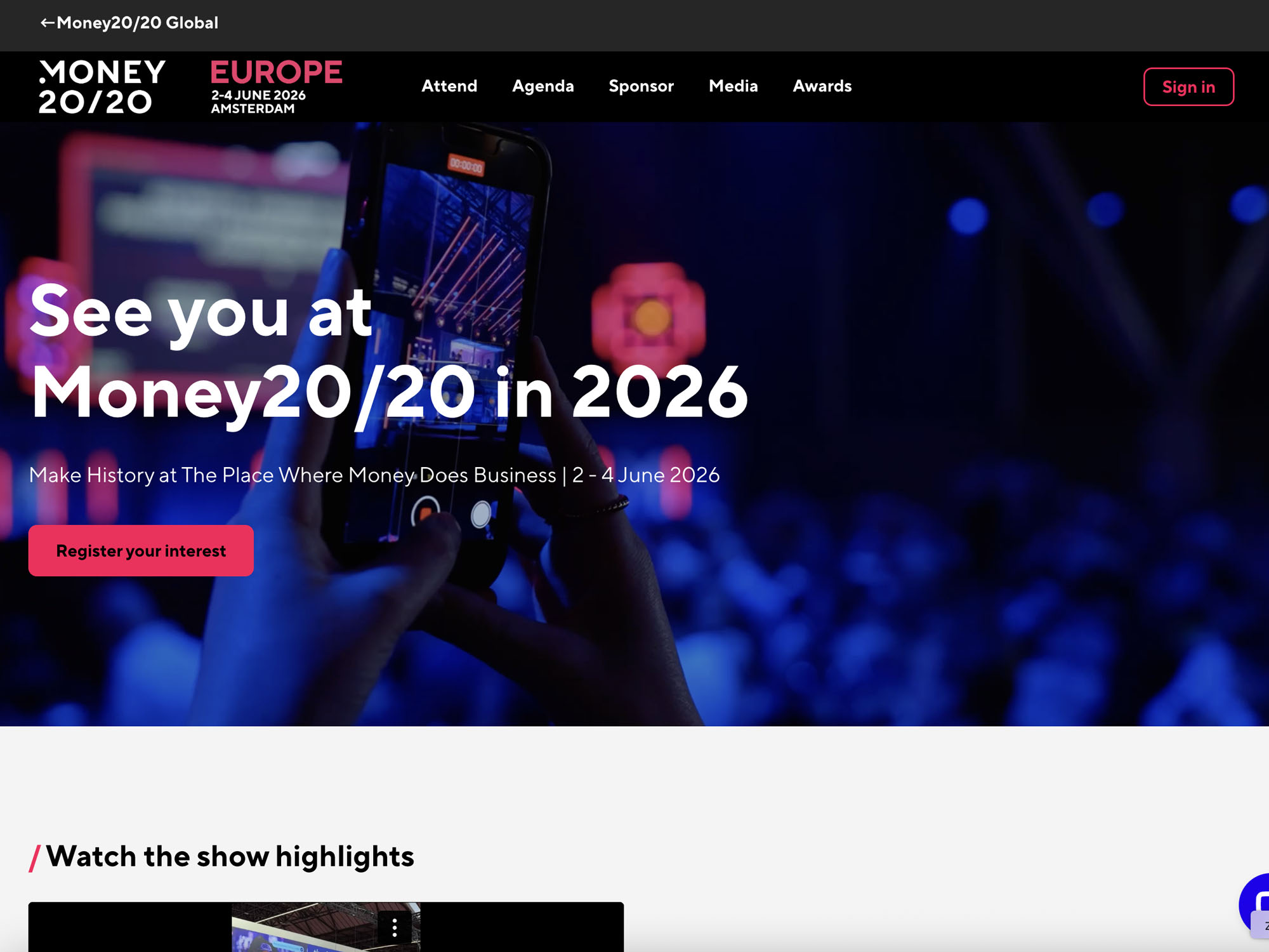 Money20/20 Europe 2026 website