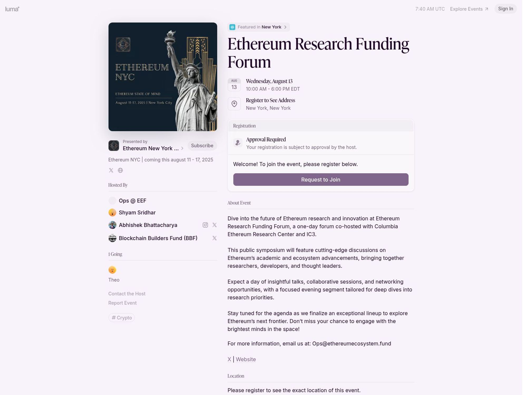 Ethereum Research Funding Forum website